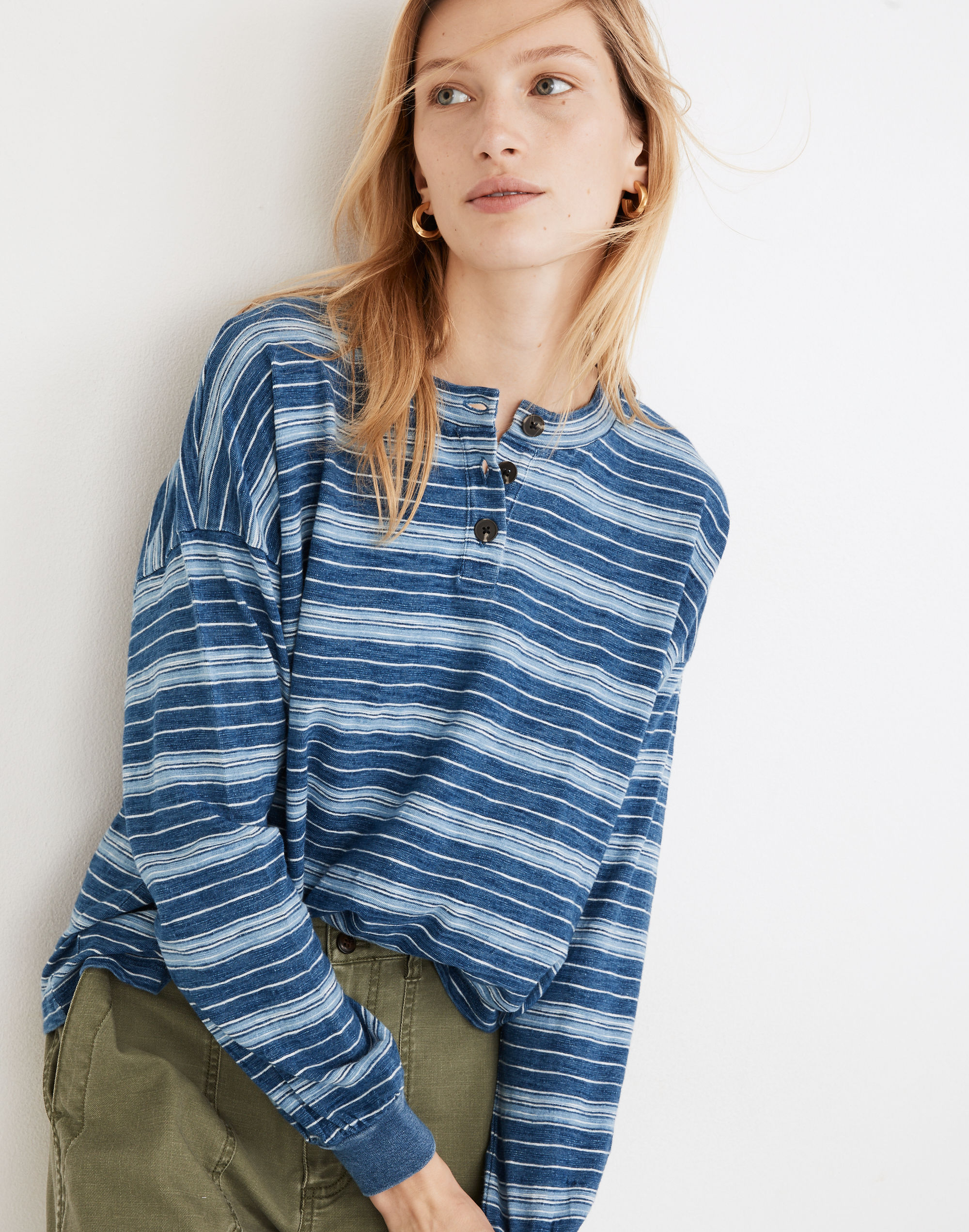 Roster Henley Tee Indigo Stripe | Madewell