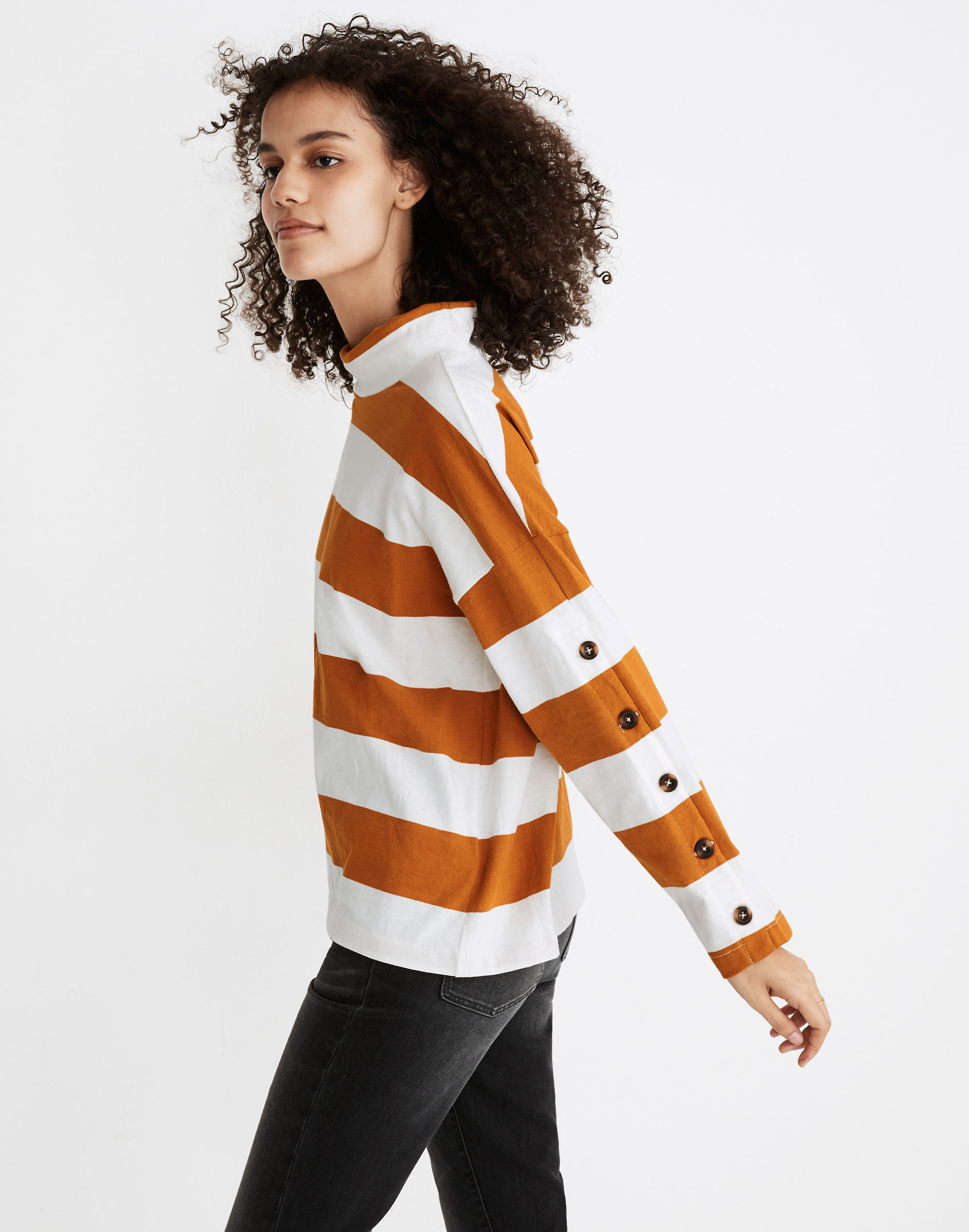 Striped Button-Sleeve Turtleneck Top | Madewell