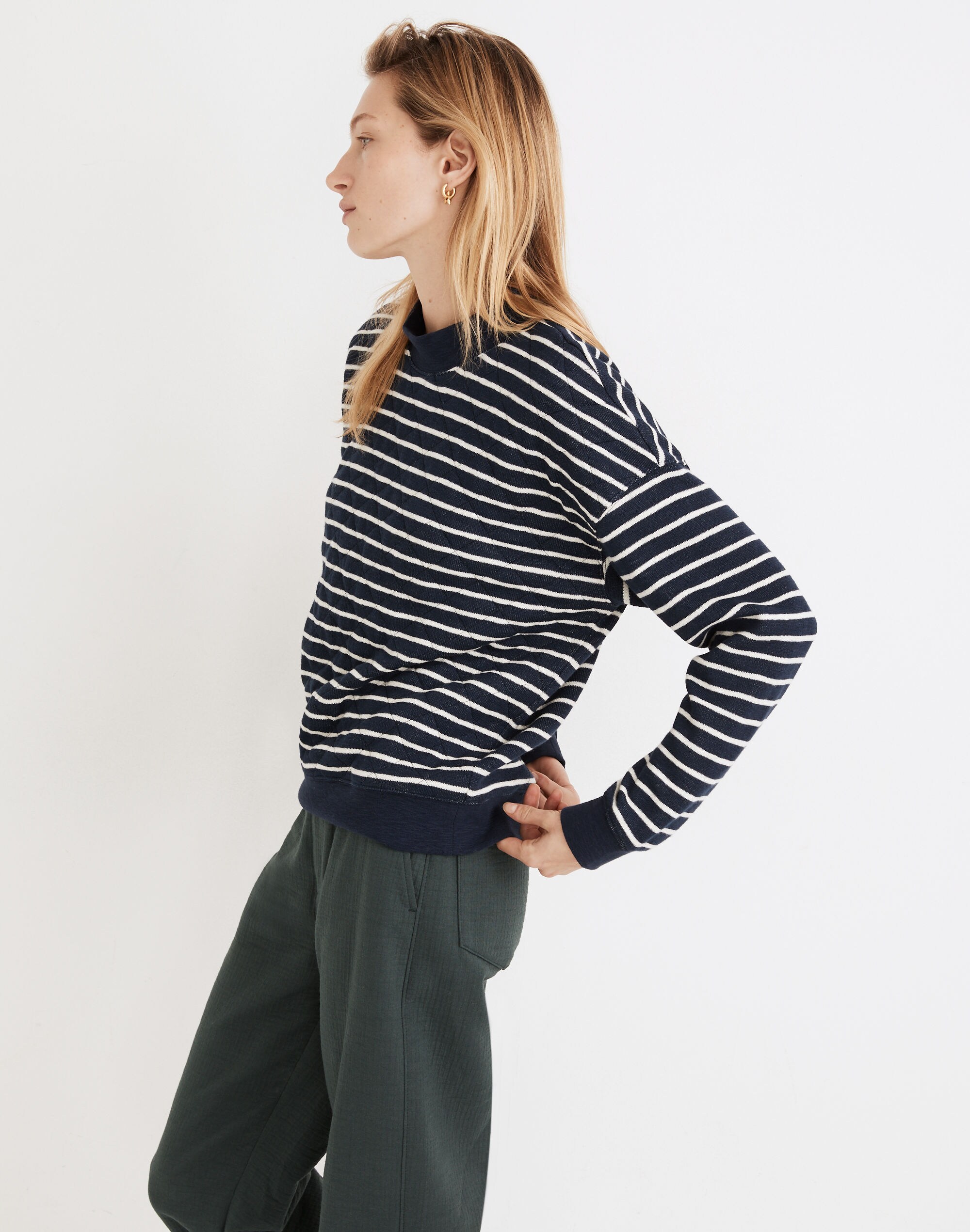 Quilted Studio Mockneck Sweatshirt Stripe | Madewell