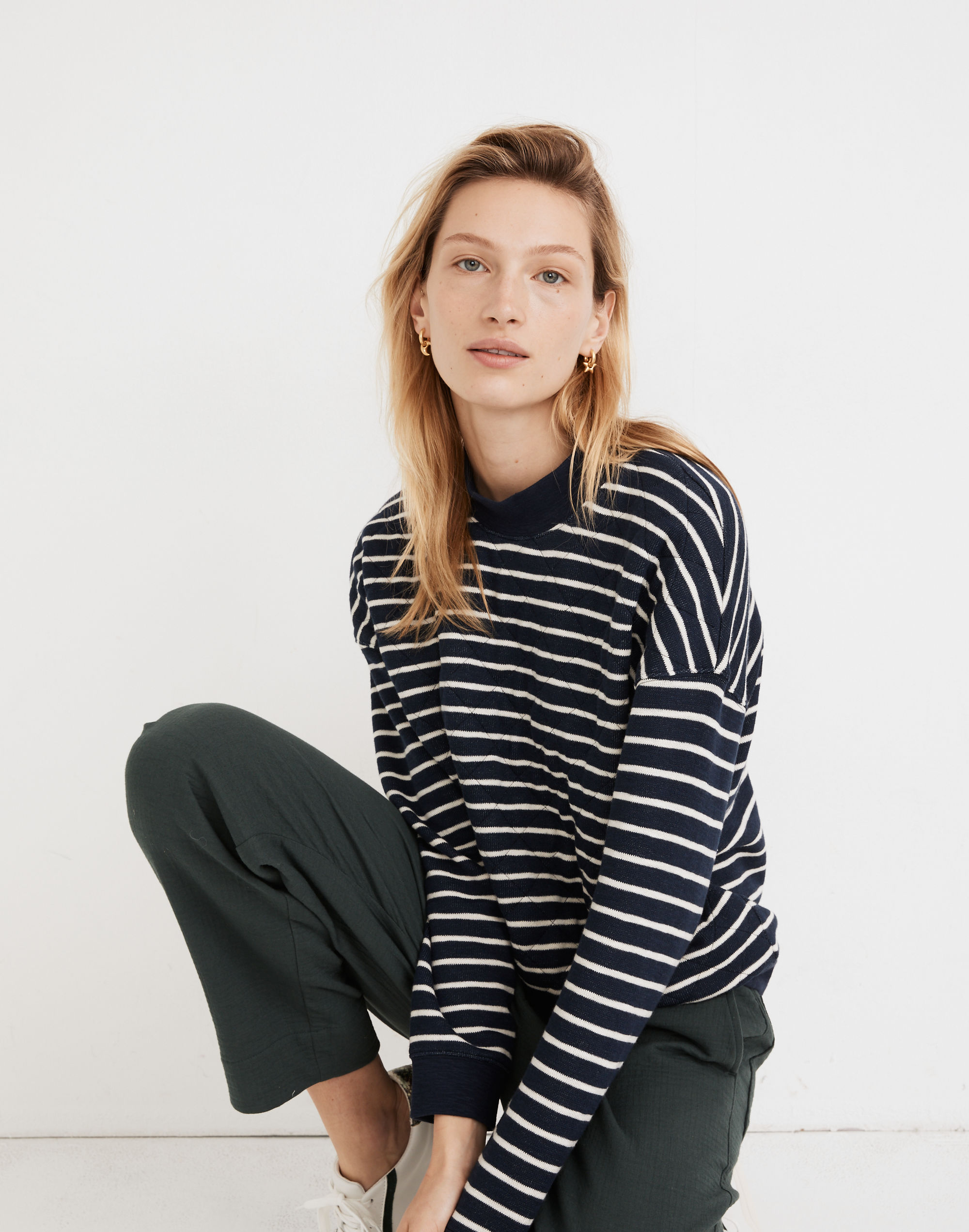 Quilted Studio Mockneck Sweatshirt Stripe | Madewell