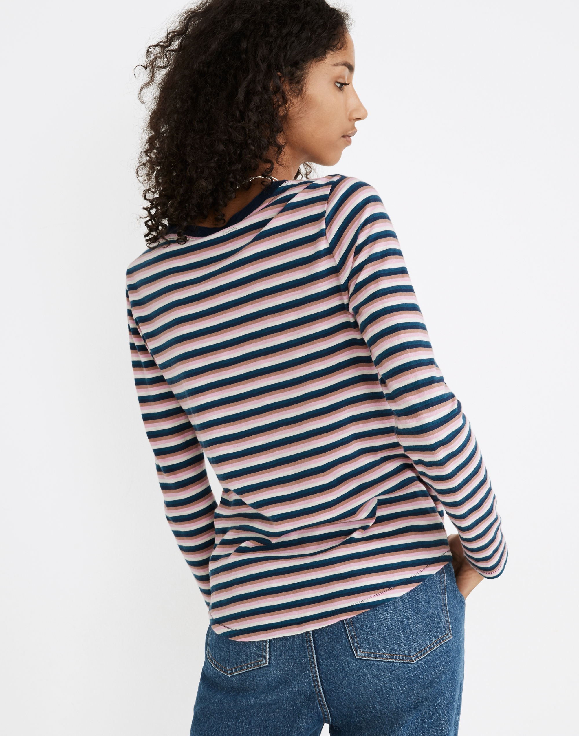 Whisper Cotton Rib-Crewneck Long-Sleeve Tee in Jessica Stripe