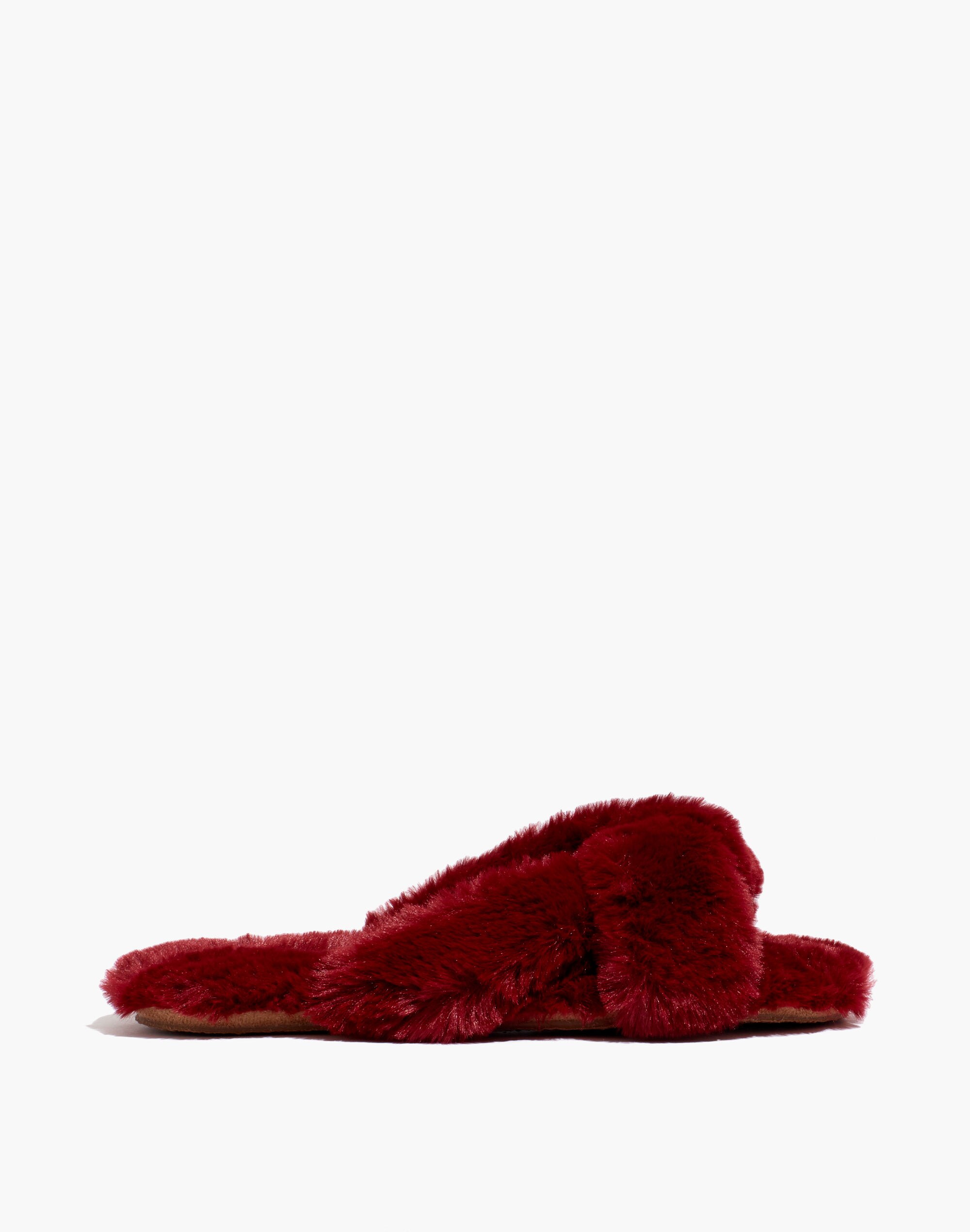 Crisscross Scuff Slippers in Recycled Faux Fur