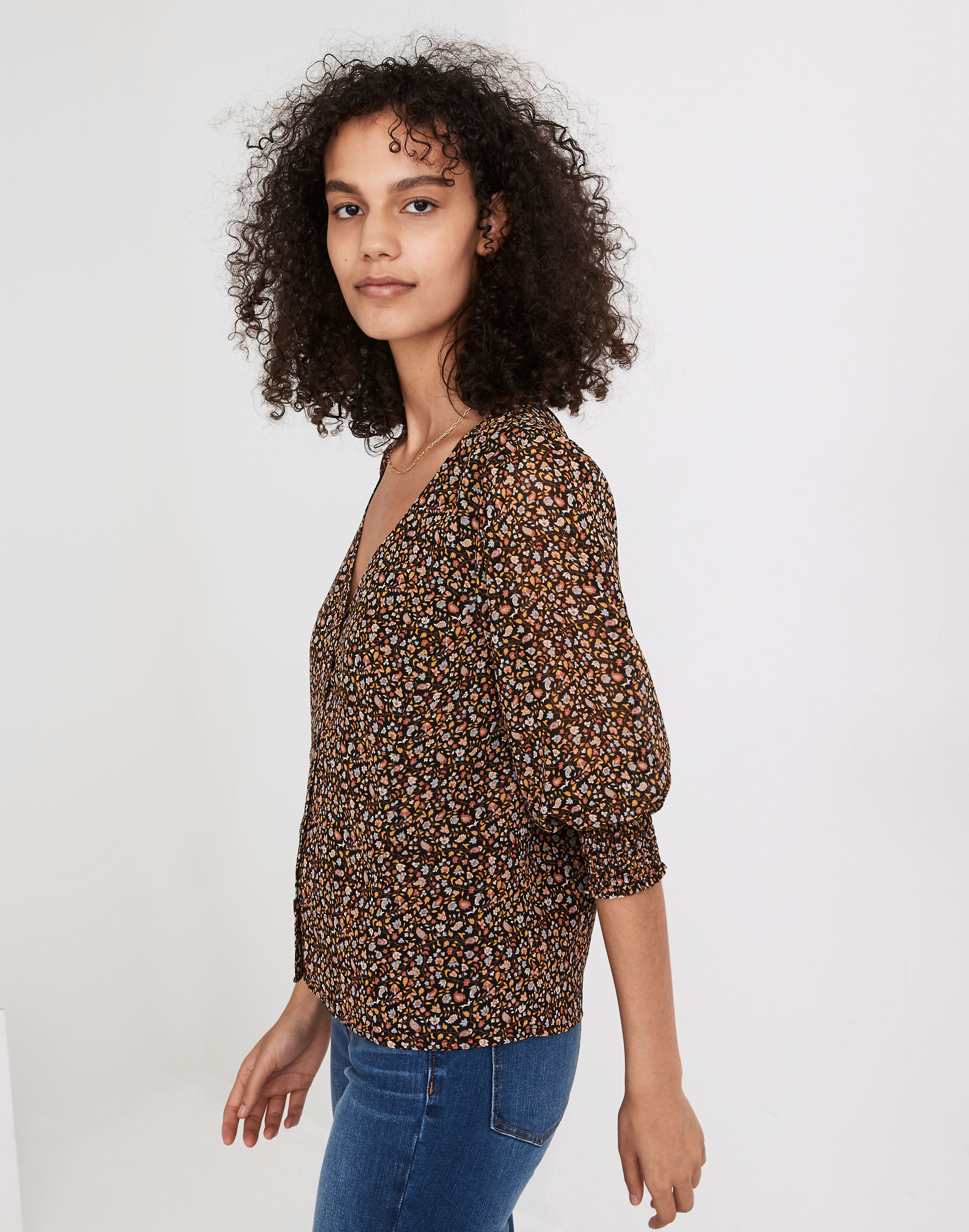 (Re)sourced Georgette Smocked-Cuff Button-Front Shirt in Folktale Paisley | Madewell