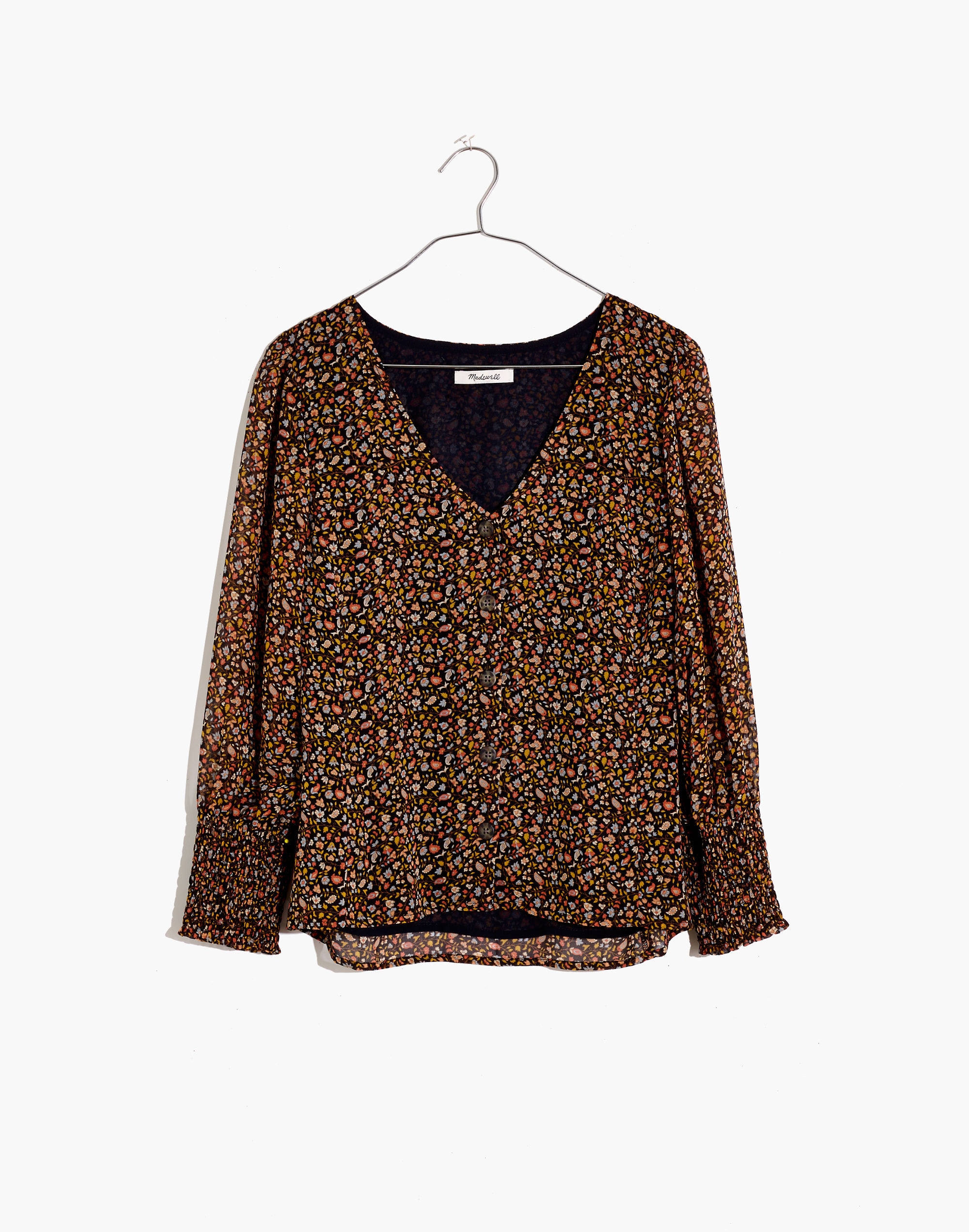 (Re)sourced Georgette Smocked-Cuff Button-Front Shirt in Folktale Paisley | Madewell