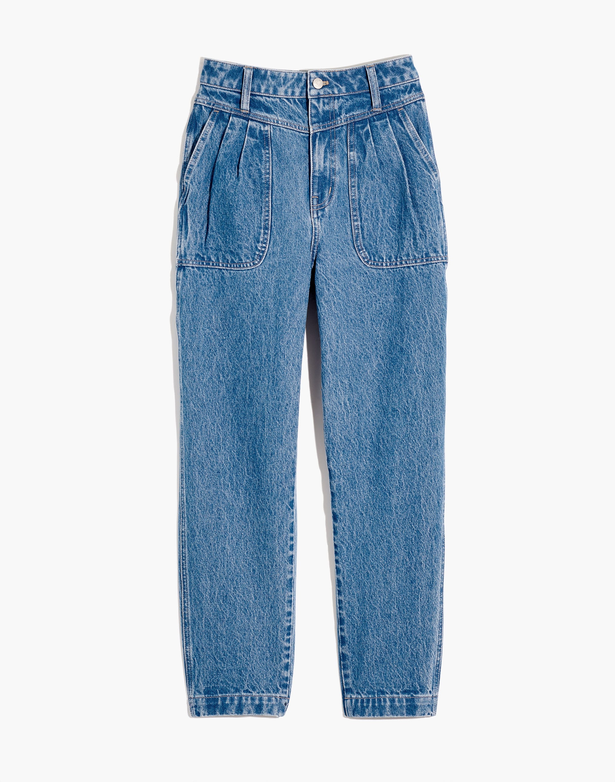 Baggy Pleated Tapered Jeans in Springdale Wash