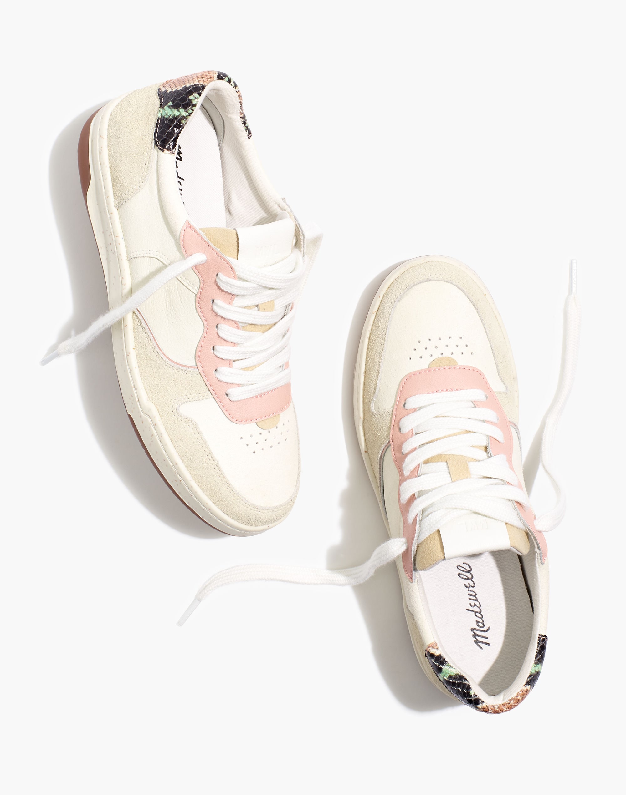 Court Sneakers in Colorblock Suede and Snakeskin Embossed Leather