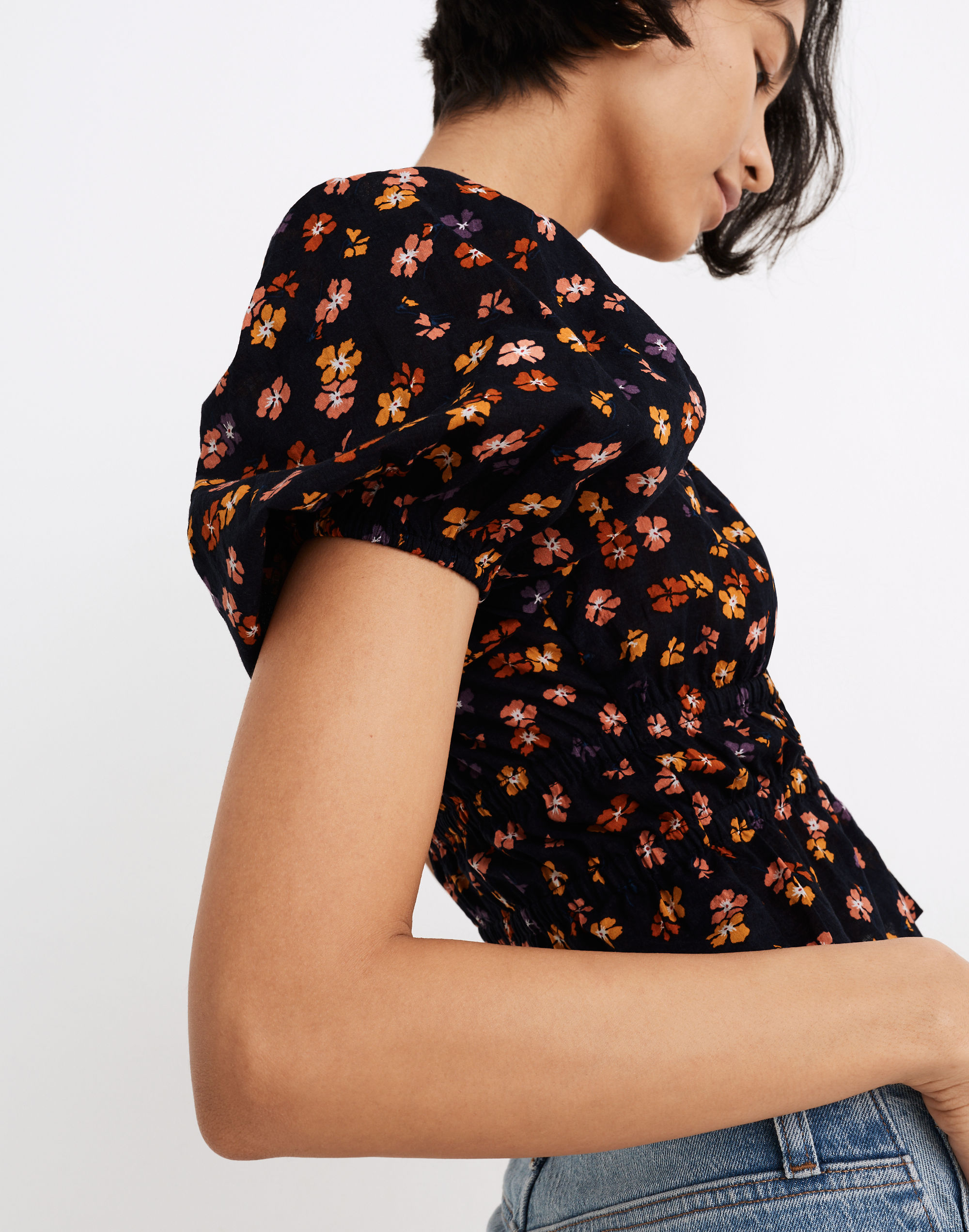 Smocked-Waist Crop Top Aloha Floral | Madewell