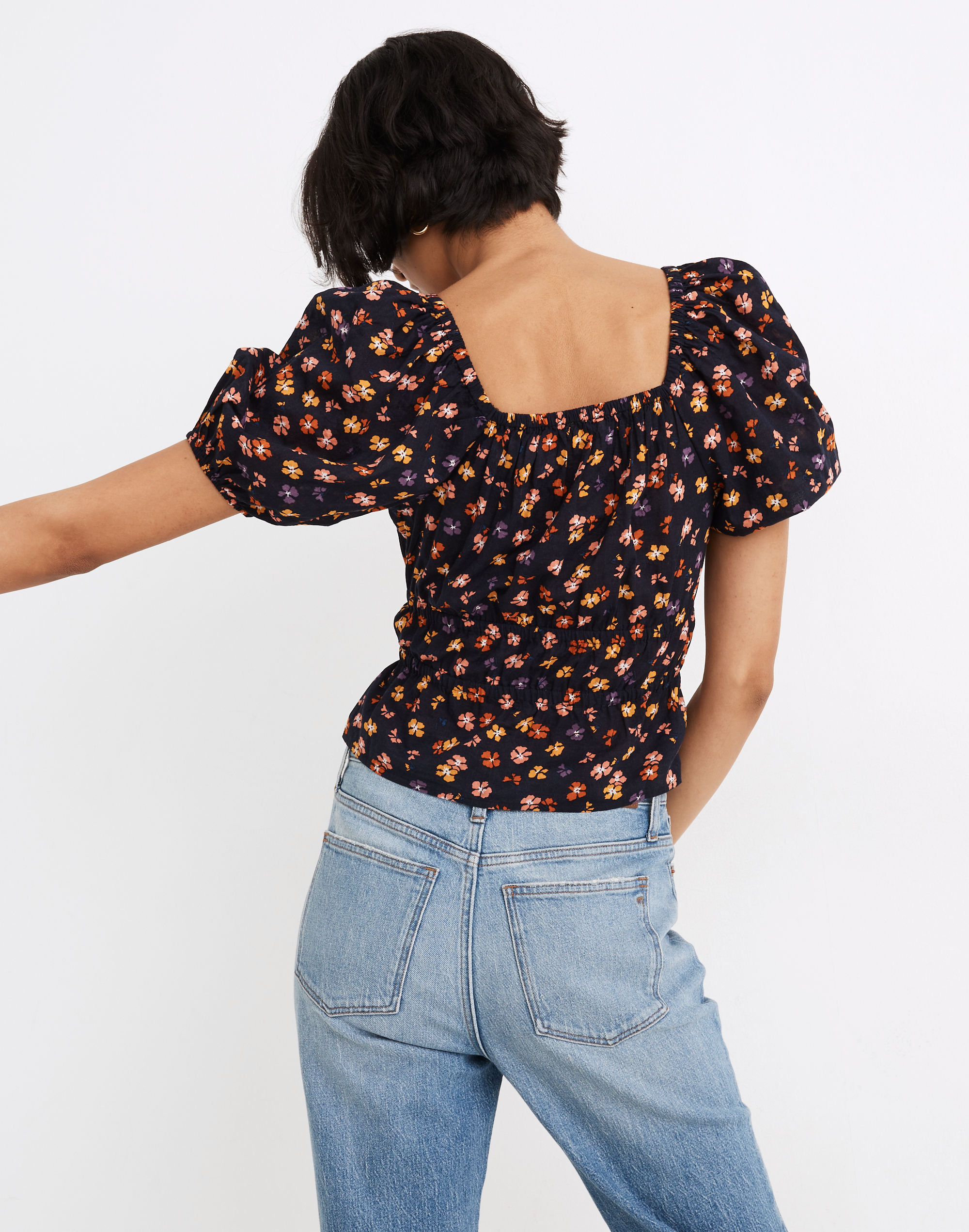 Smocked-Waist Crop Top Aloha Floral | Madewell