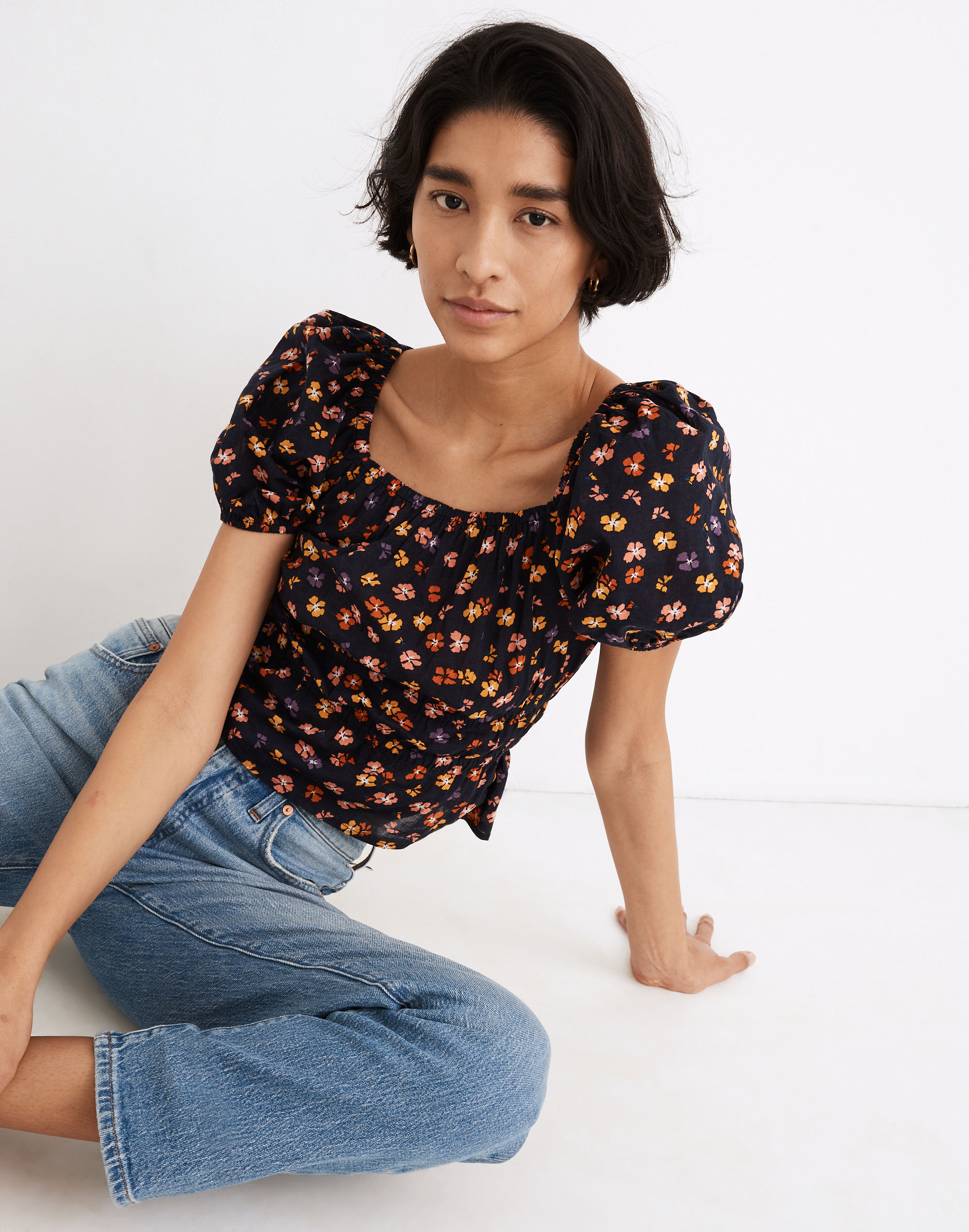 Smocked-Waist Crop Top Aloha Floral | Madewell