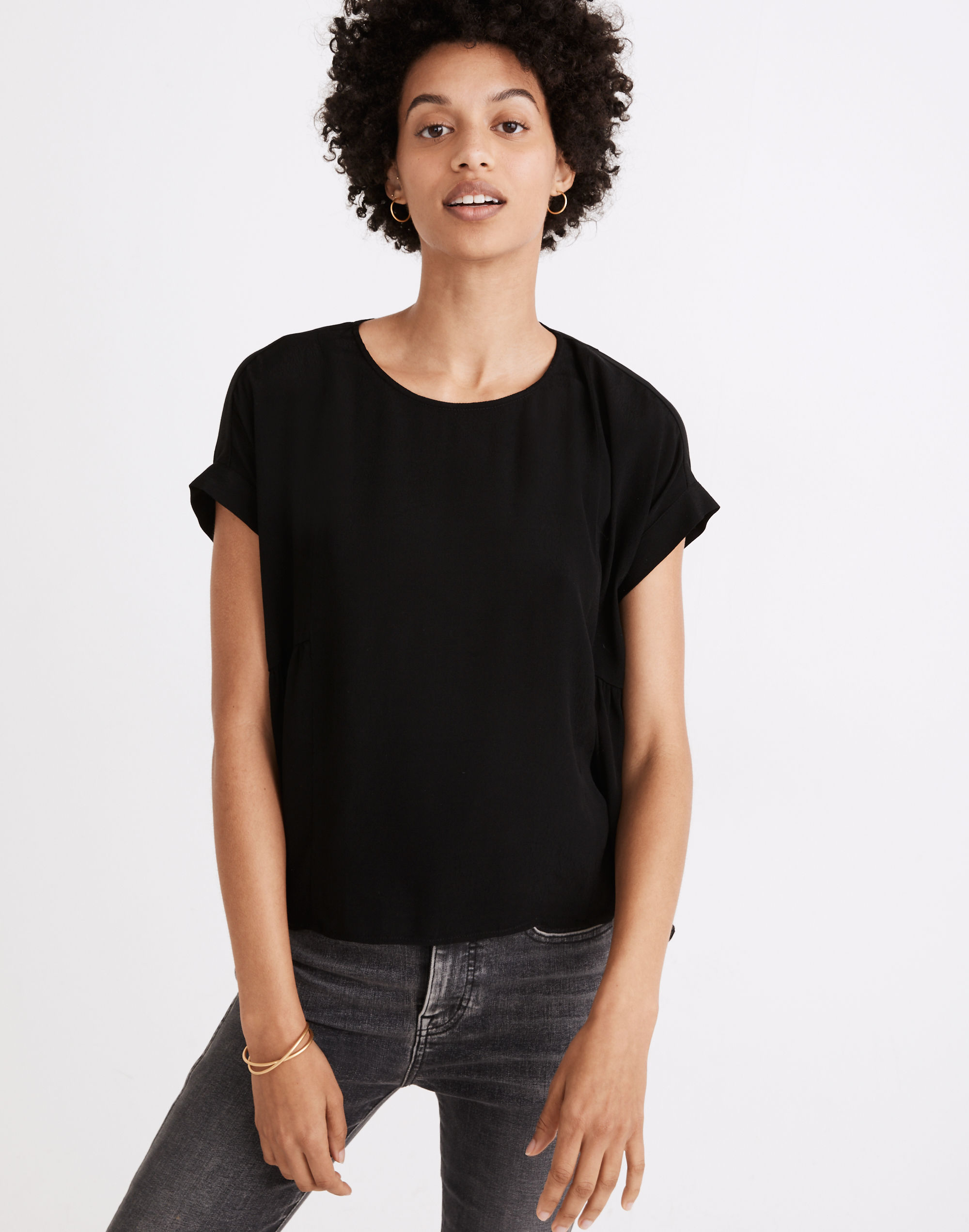 Cuffed-Sleeve Shirred Top | Madewell