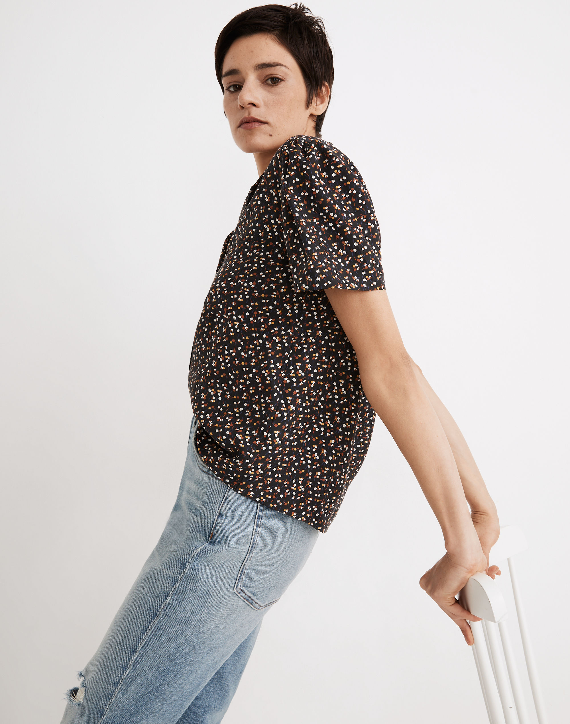 Silk Puff-Sleeve Camp Shirt in Adorable Ditsy | Madewell