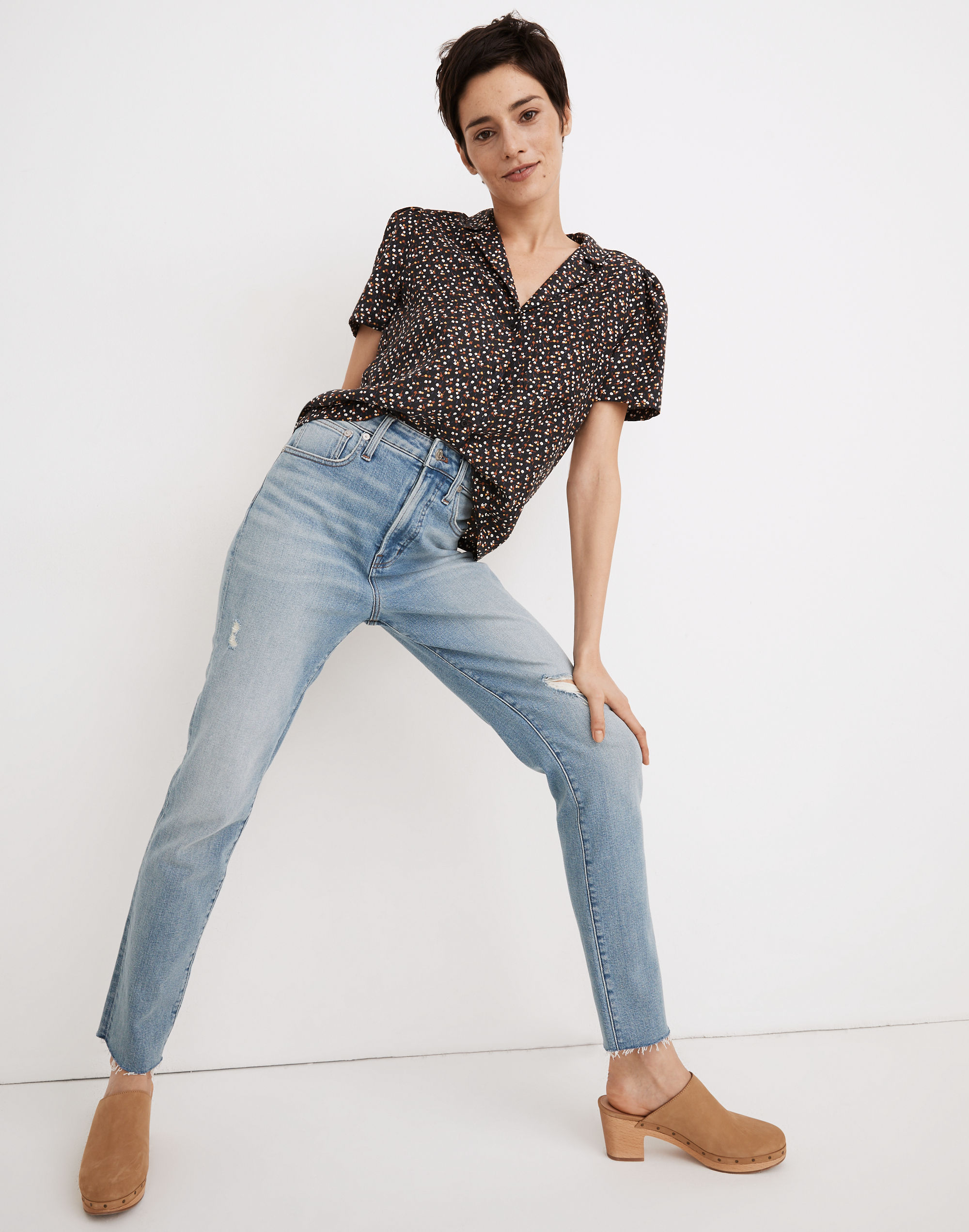 Silk Puff-Sleeve Camp Shirt in Adorable Ditsy | Madewell