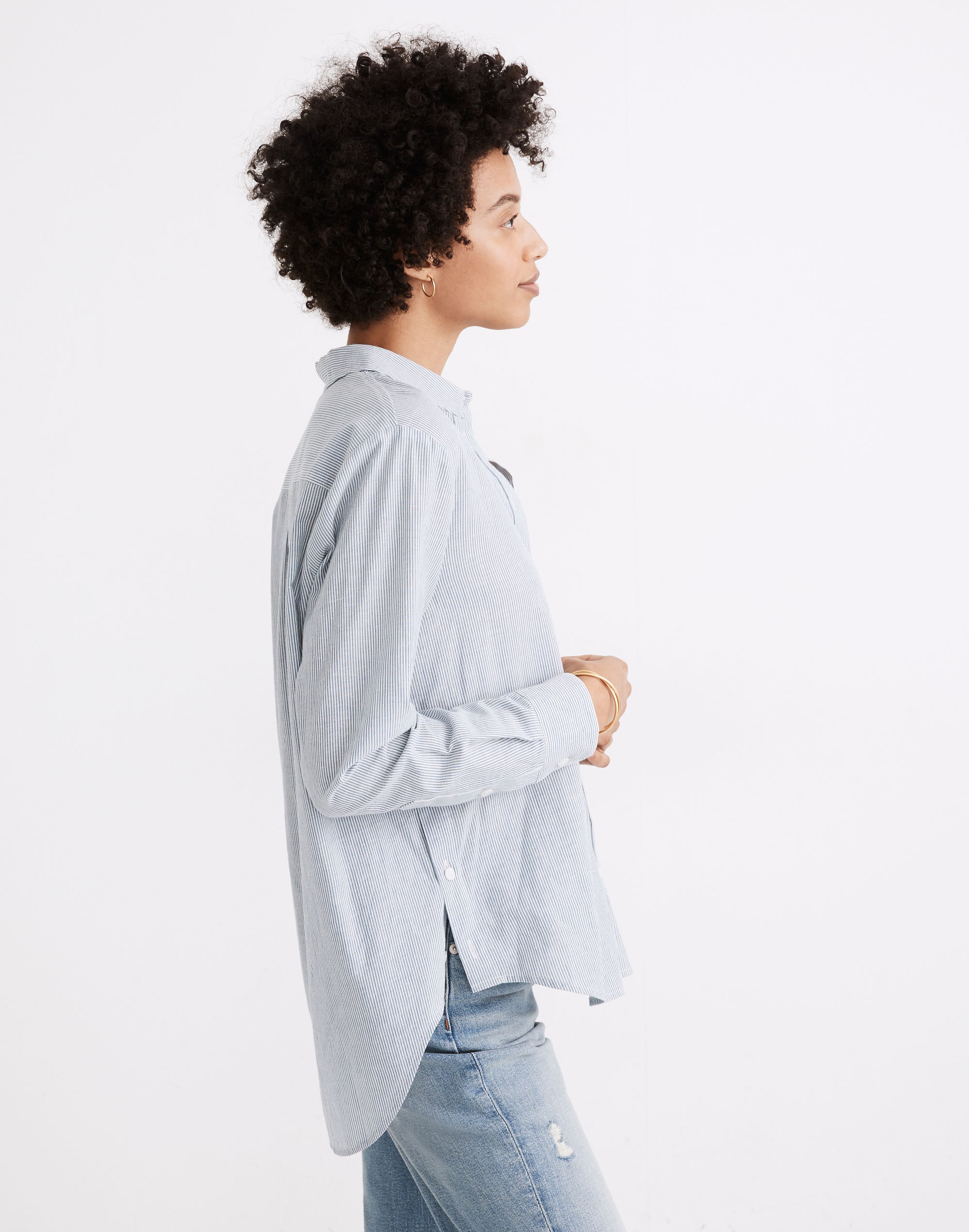 Side-Button Oversized Ex-Boyfriend Shirt Stripe | Madewell