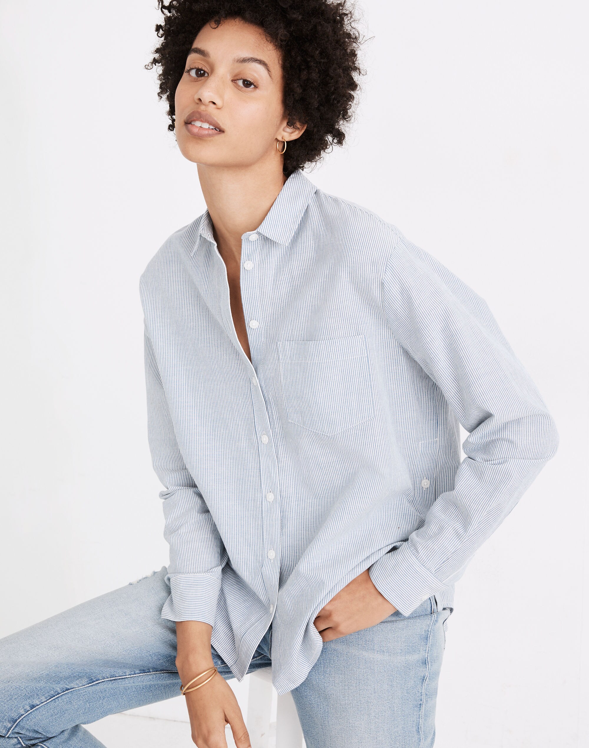 Side-Button Oversized Ex-Boyfriend Shirt Stripe | Madewell