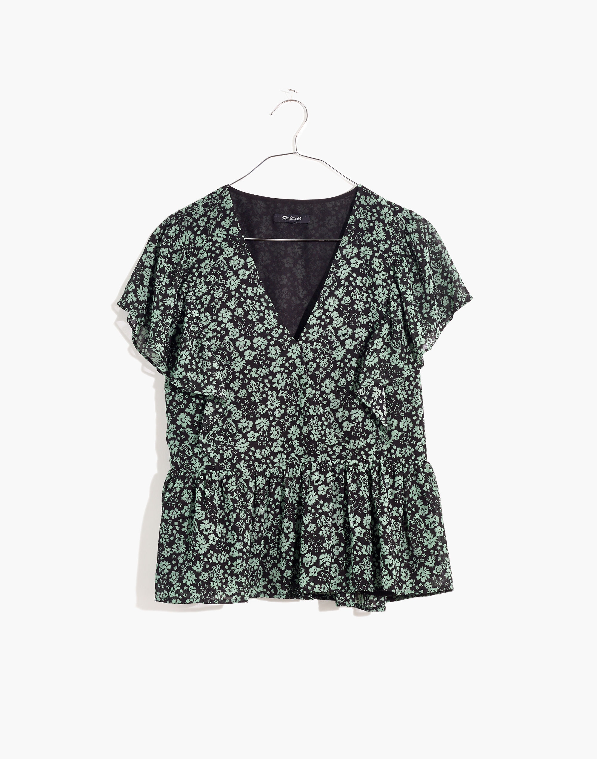 Georgette Ruffle-Sleeve Peplum Top Fleur Field | Madewell