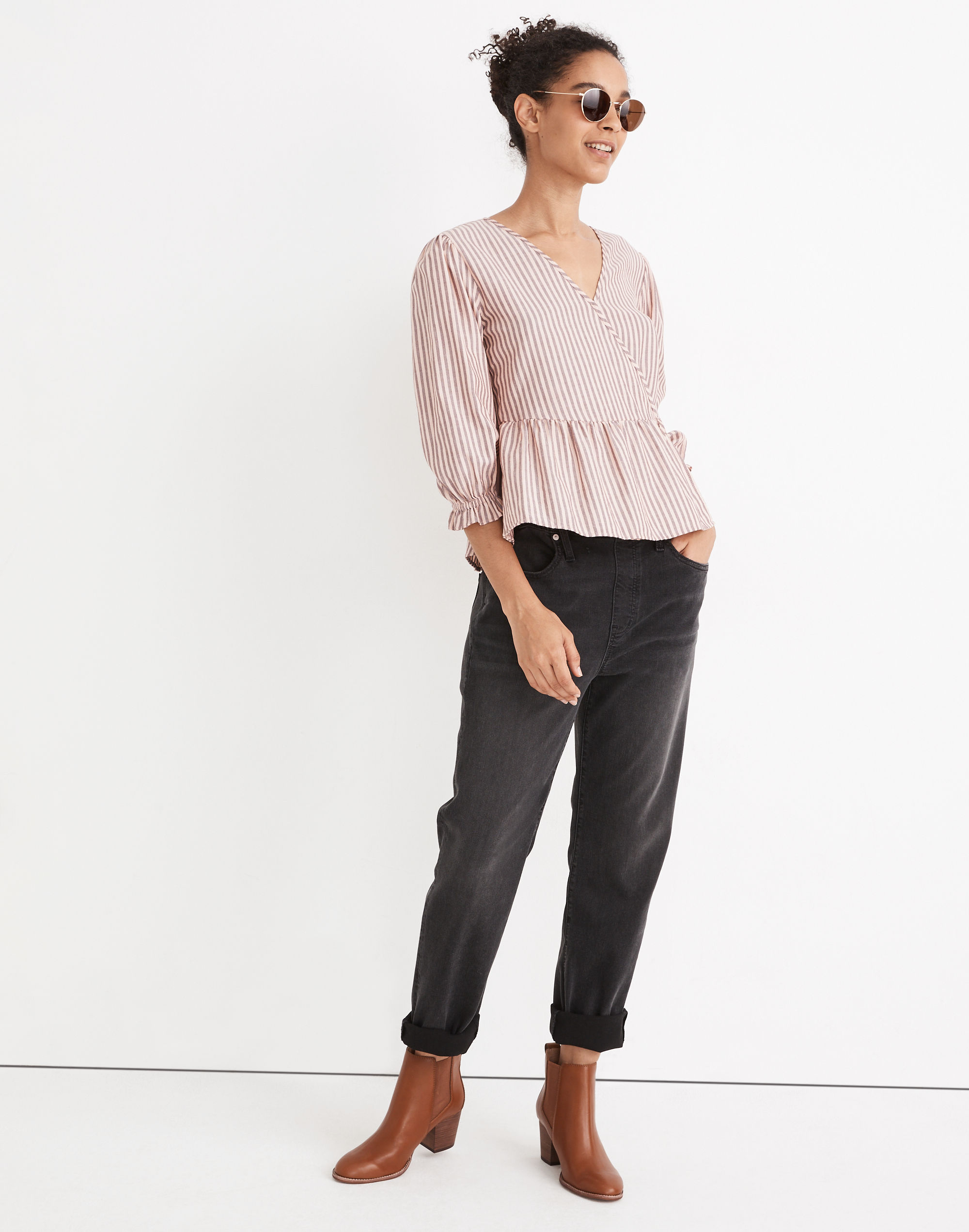 Puff-Sleeve Peplum Wrap Top Stripe | Madewell