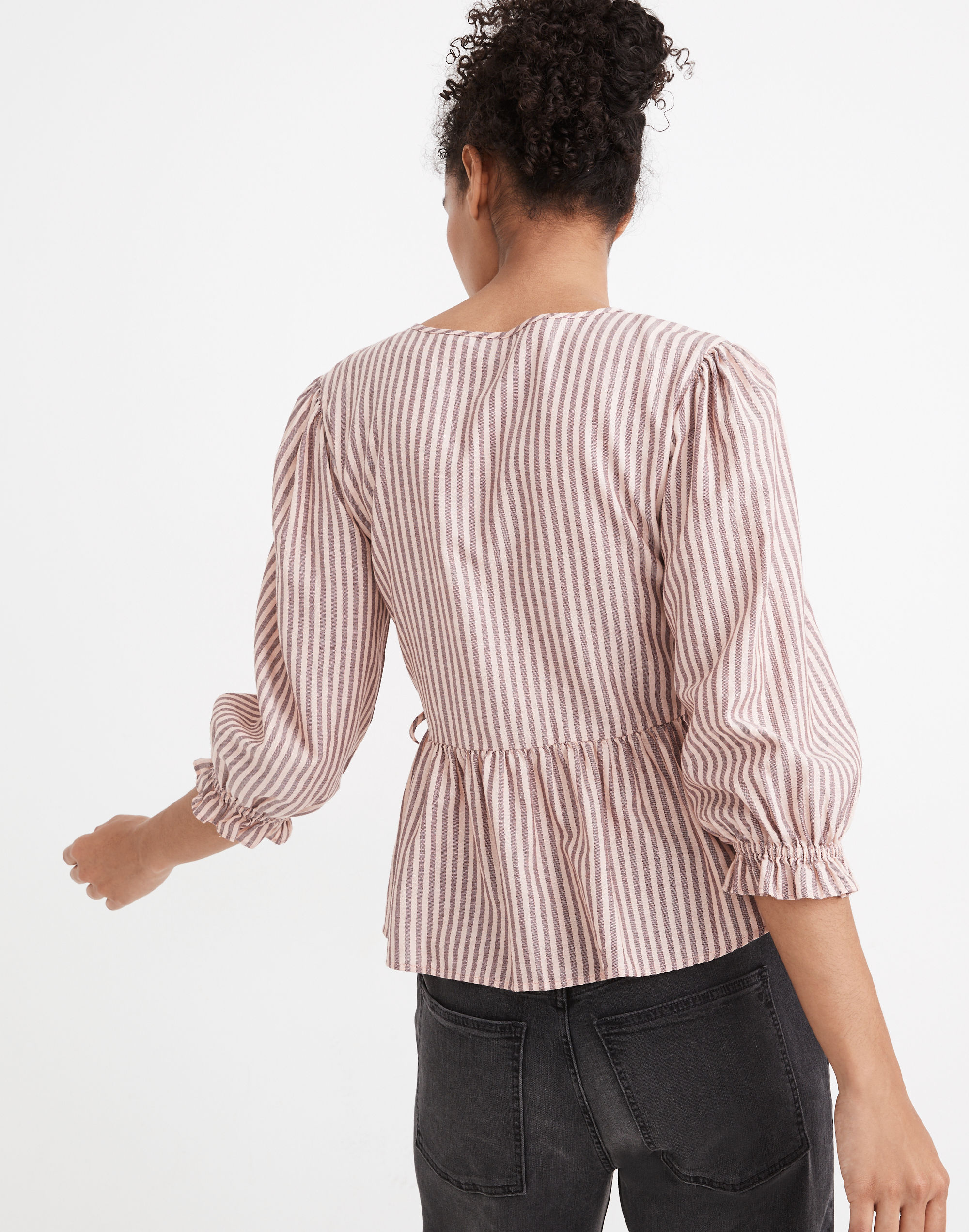 Puff-Sleeve Peplum Wrap Top Stripe | Madewell