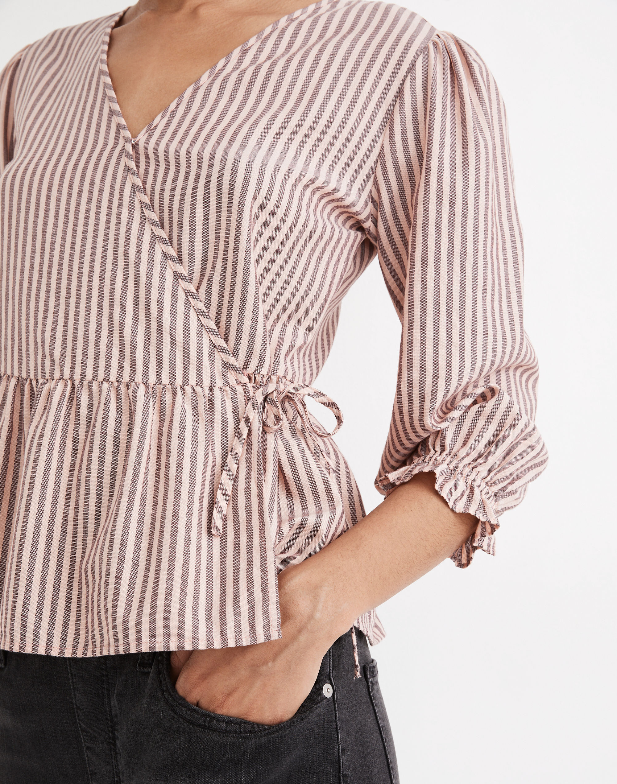 Puff-Sleeve Peplum Wrap Top Stripe | Madewell