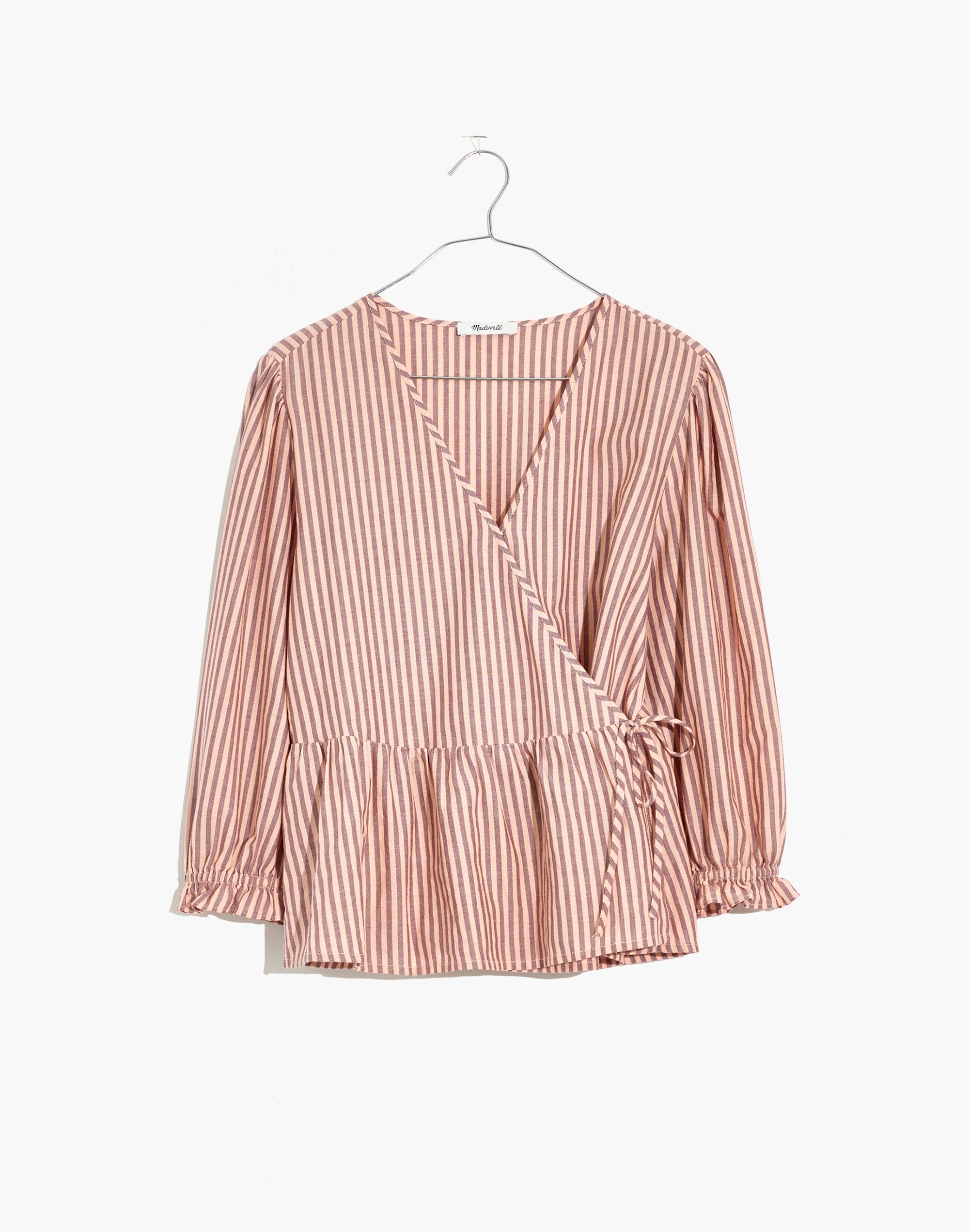 Puff-Sleeve Peplum Wrap Top Stripe | Madewell