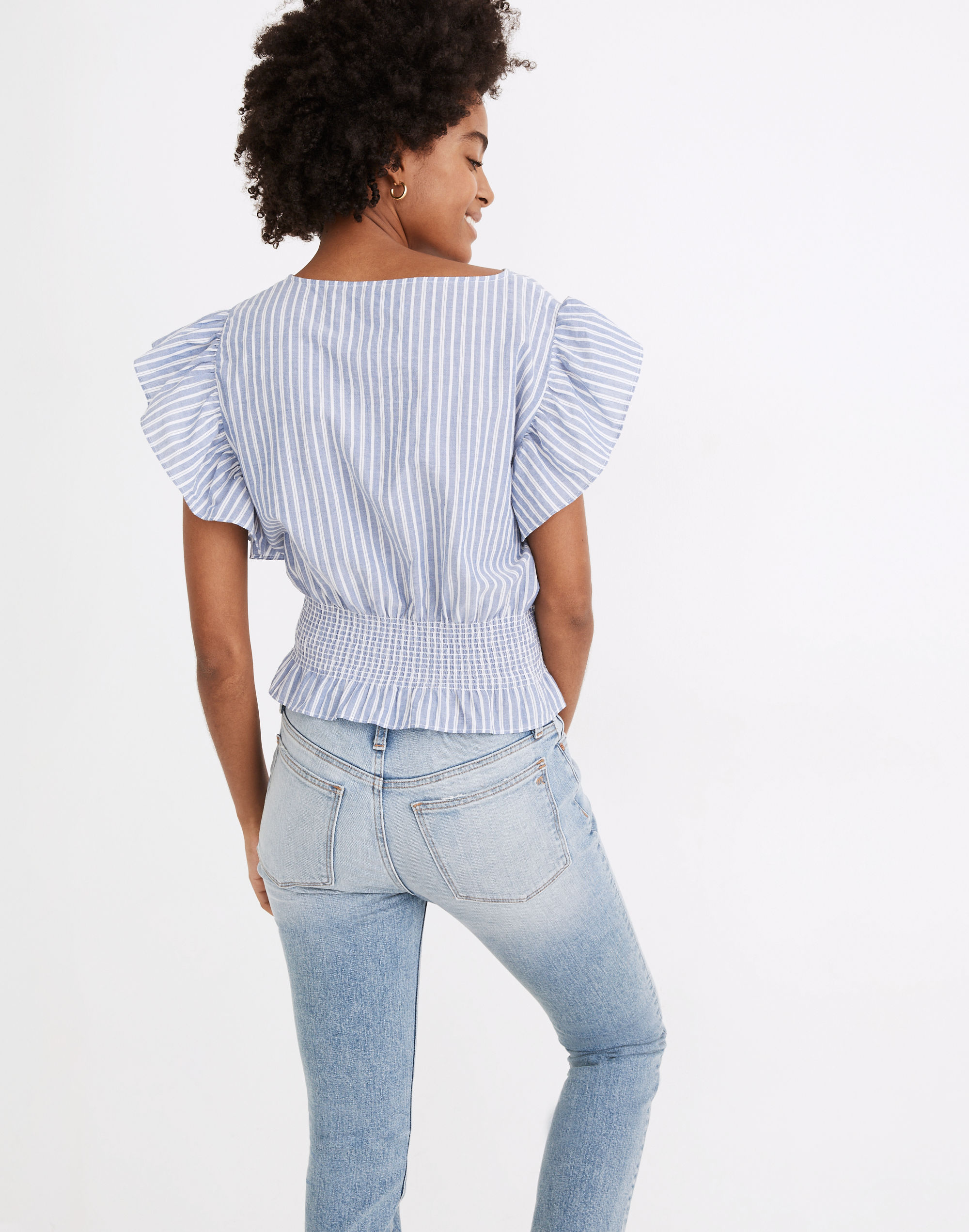 Flutter-Sleeve Smocked Top in Stripe | Madewell