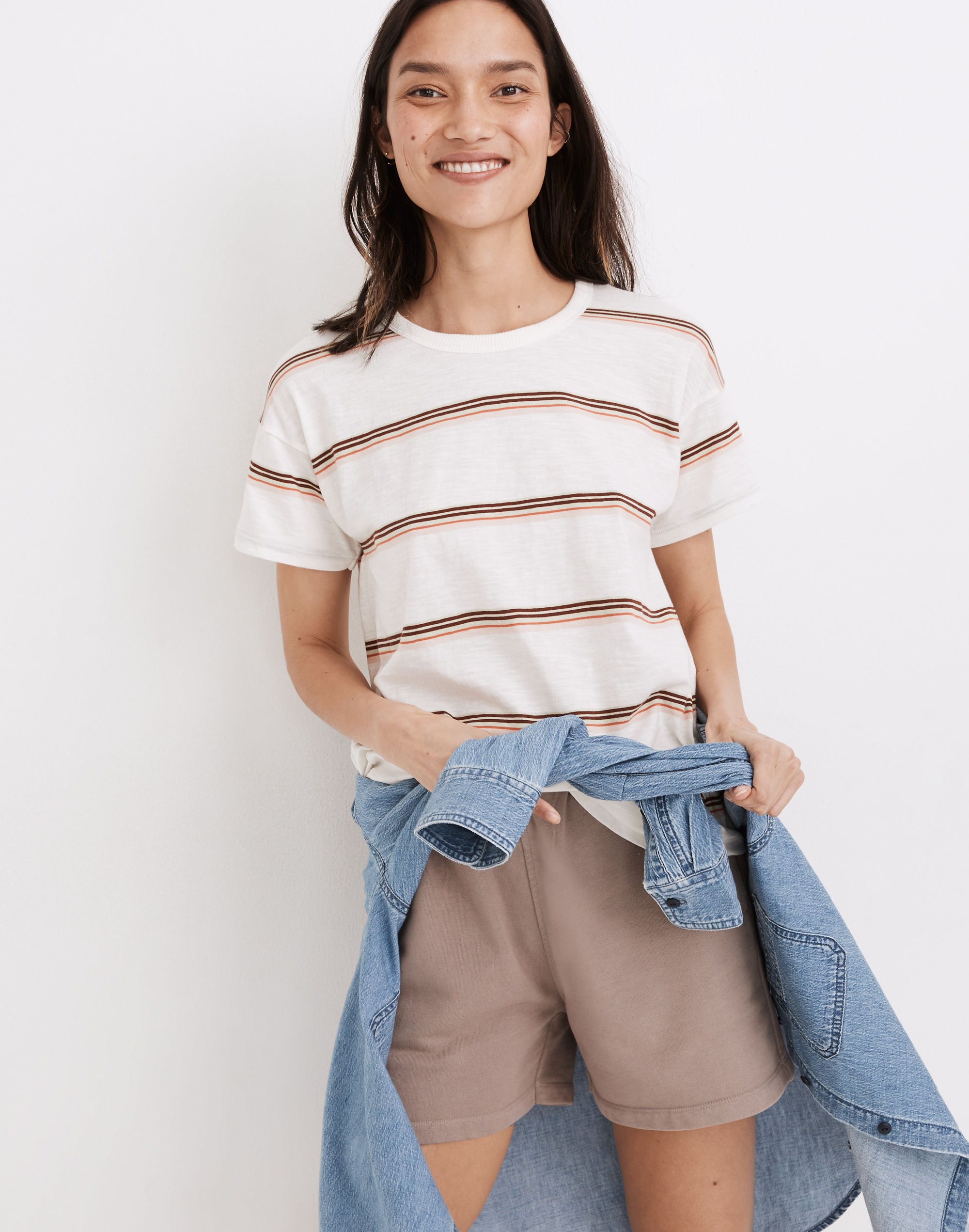 Whisper Cotton Rib-Crewneck Tee Myrtle Stripe | Madewell