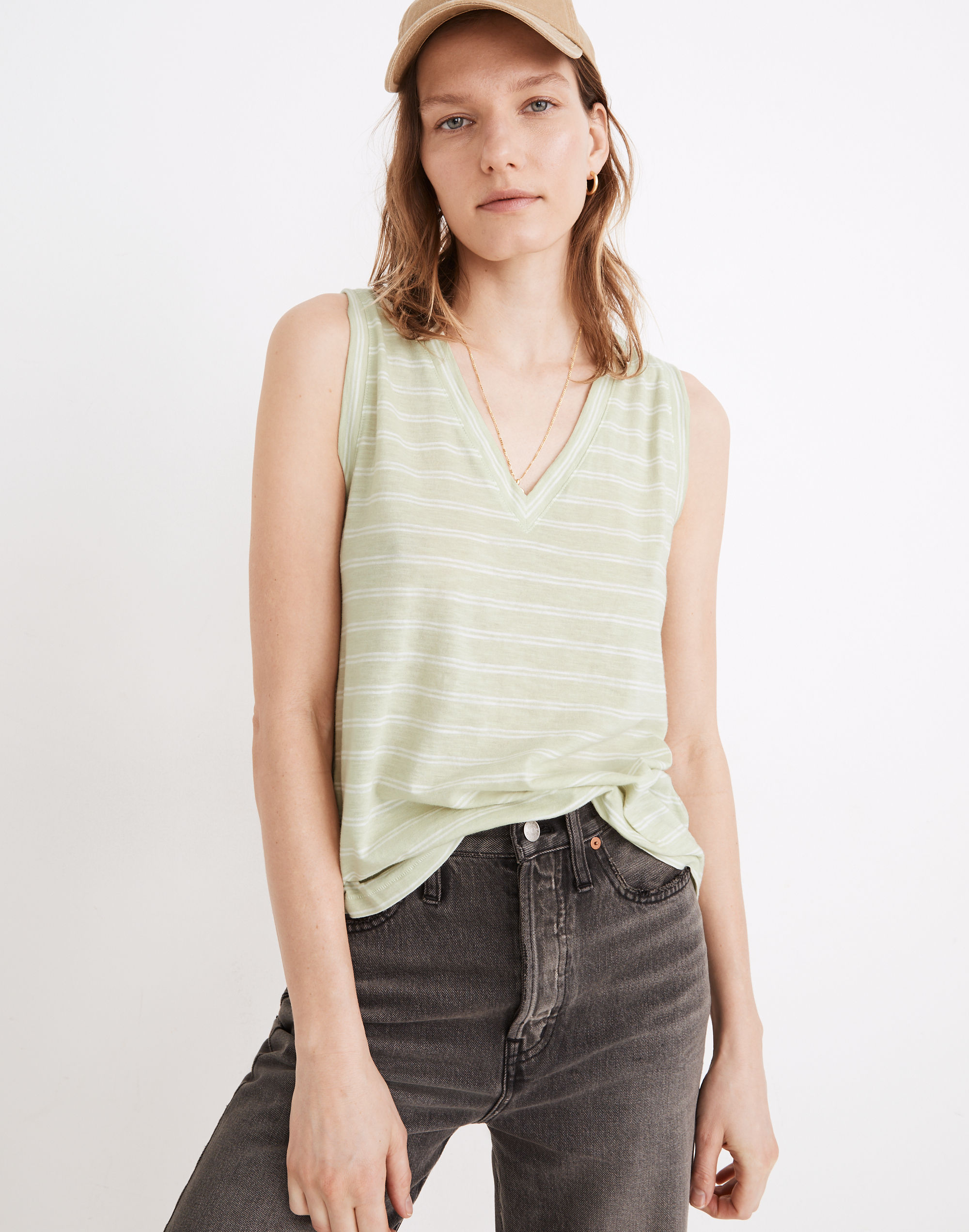 Whisper Cotton V-Neck Tank Beasley Stripe | Madewell