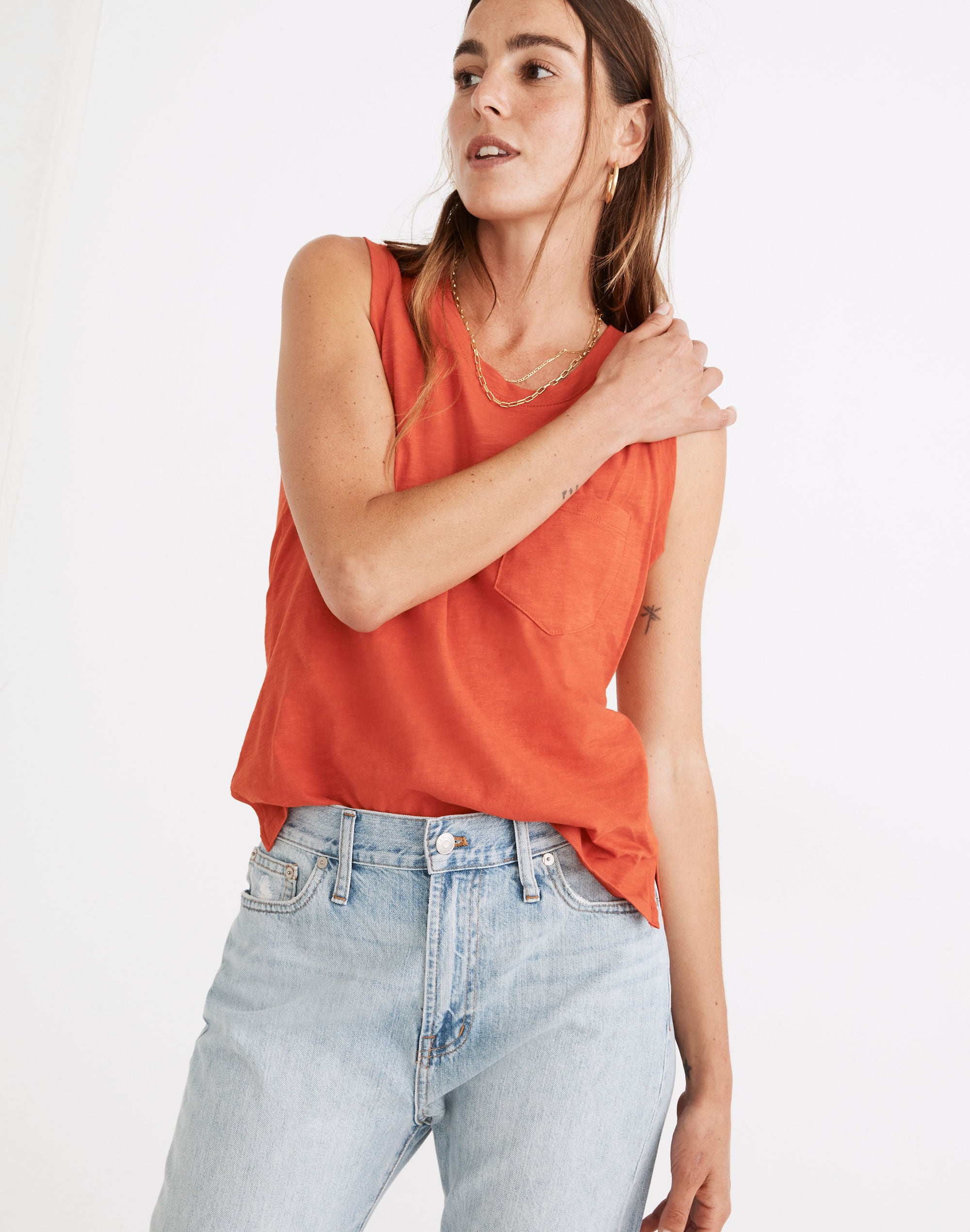 Whisper Cotton Crewneck Pocket Muscle Tank | Madewell