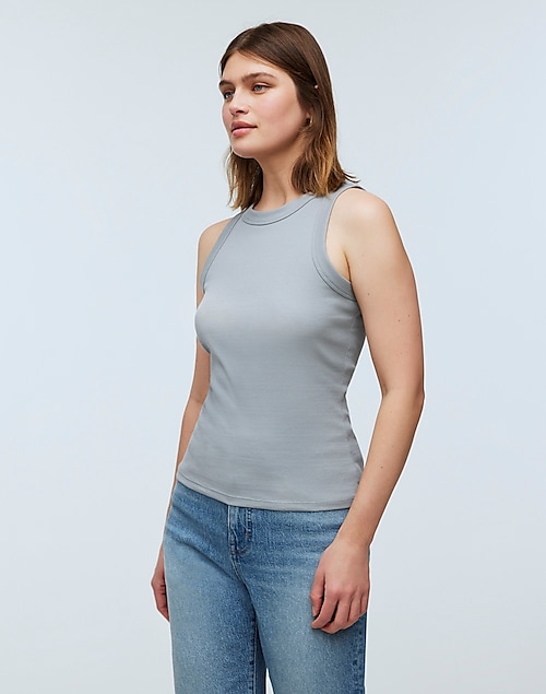 Organic Cotton Tank Tops for Women - Basic, Fitted, Sleeveless High Neck  Ribbed Tank Tops for Women - Racerback Tank Tops for Women - White -S at   Women's Clothing store