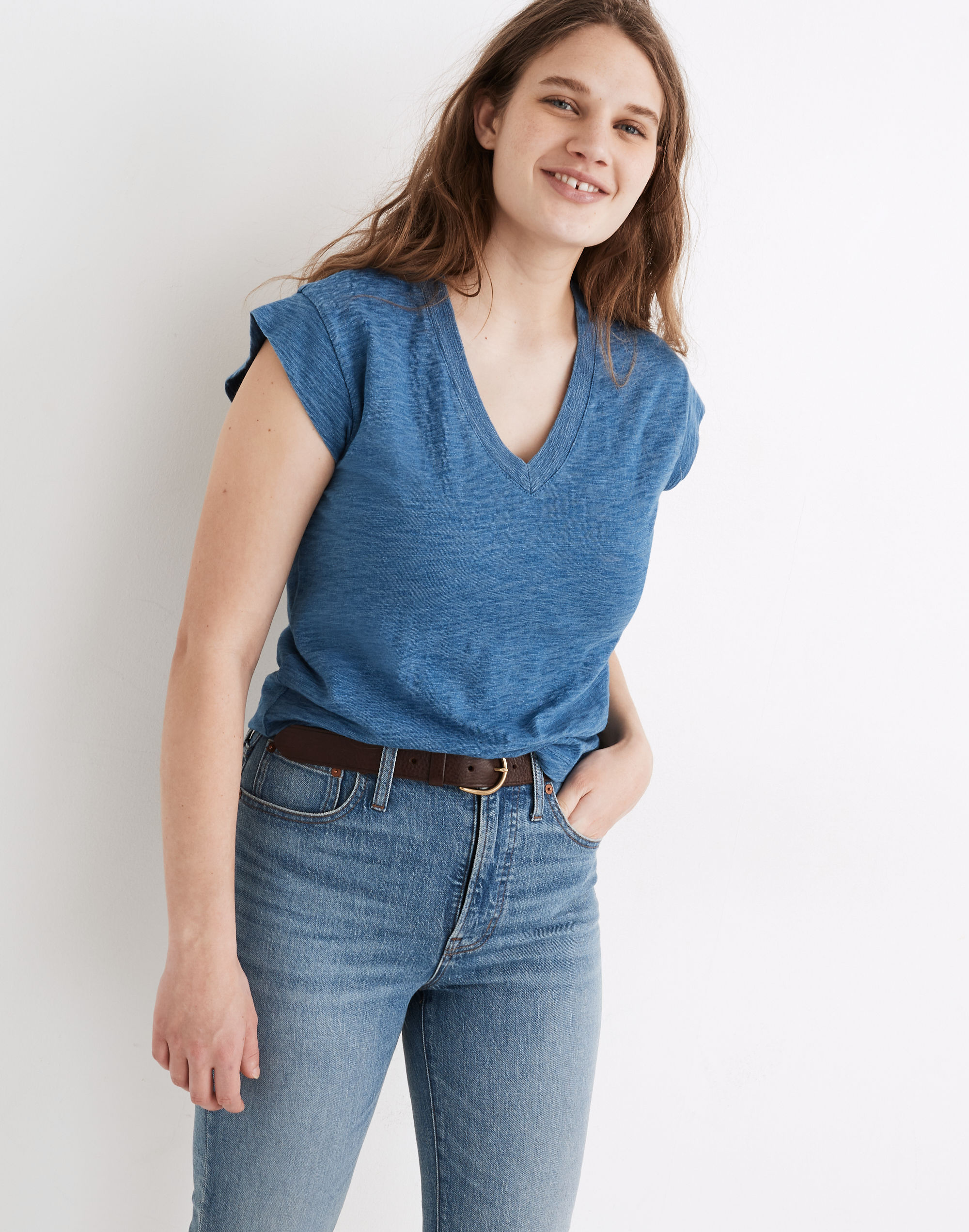 Indigo Hemp-Cotton V-Neck Muscle Tee | Madewell