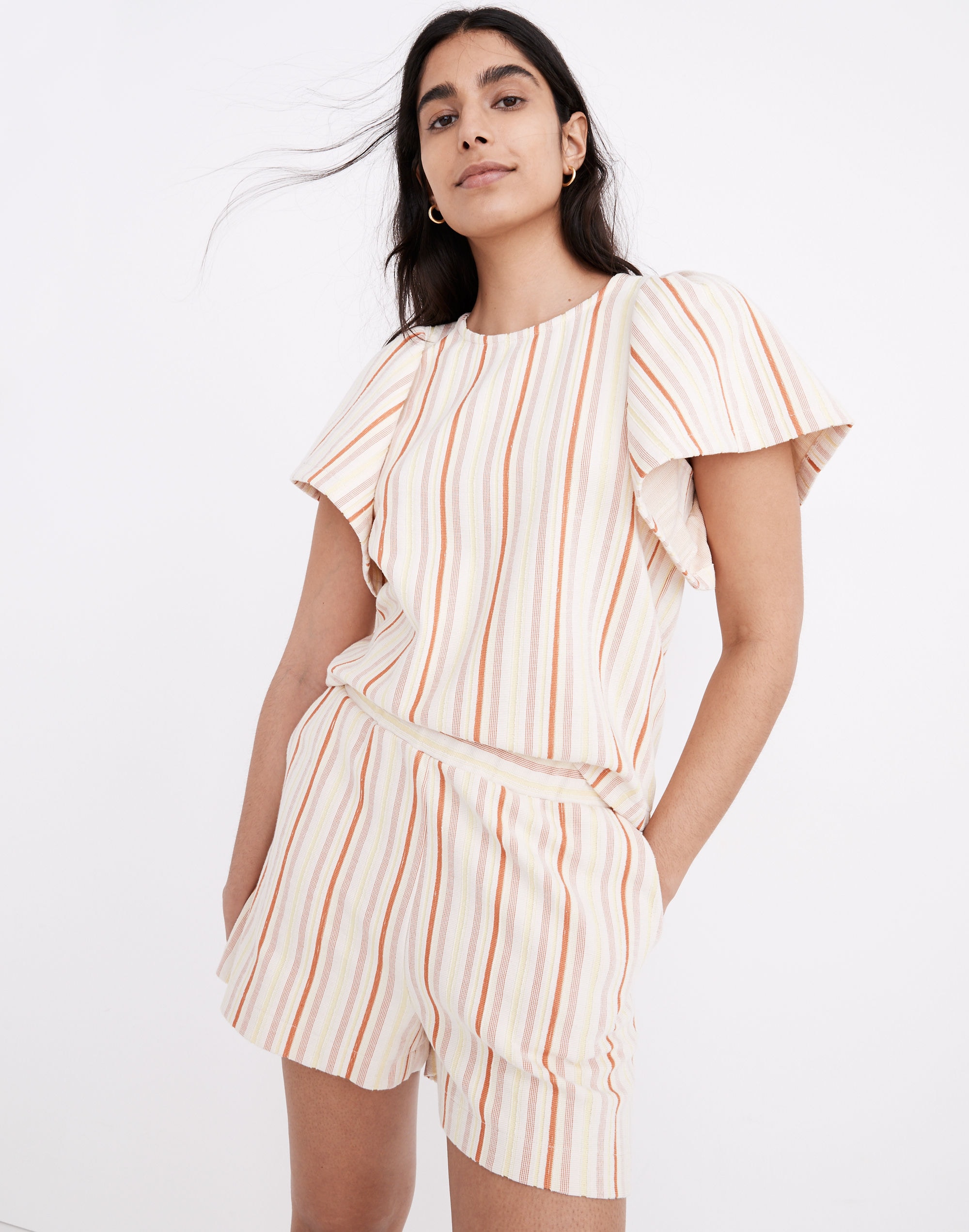 Textured Flutter-Sleeve Crop Top in Stripe | Madewell