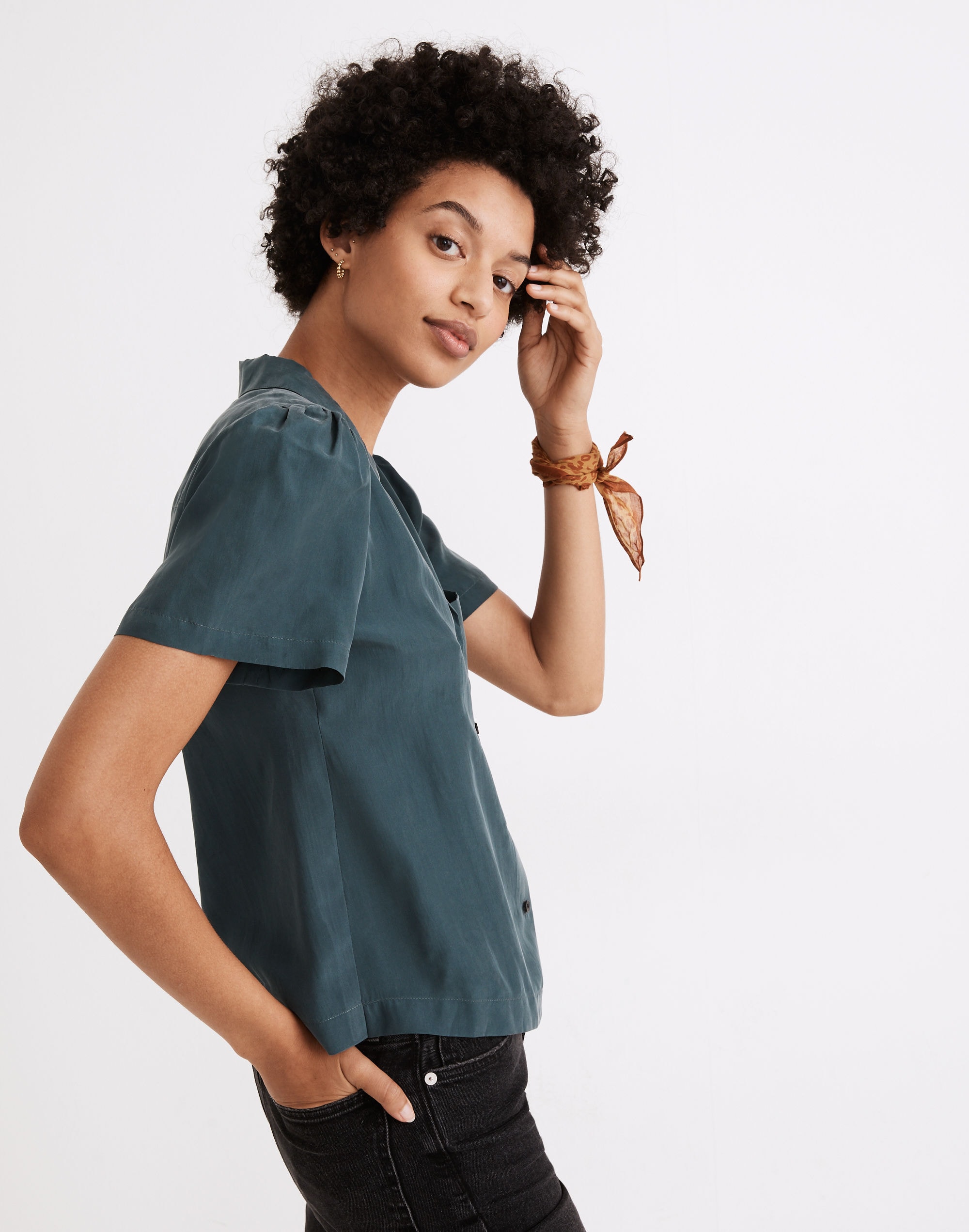 Silk Puff-Sleeve Camp Shirt | Madewell