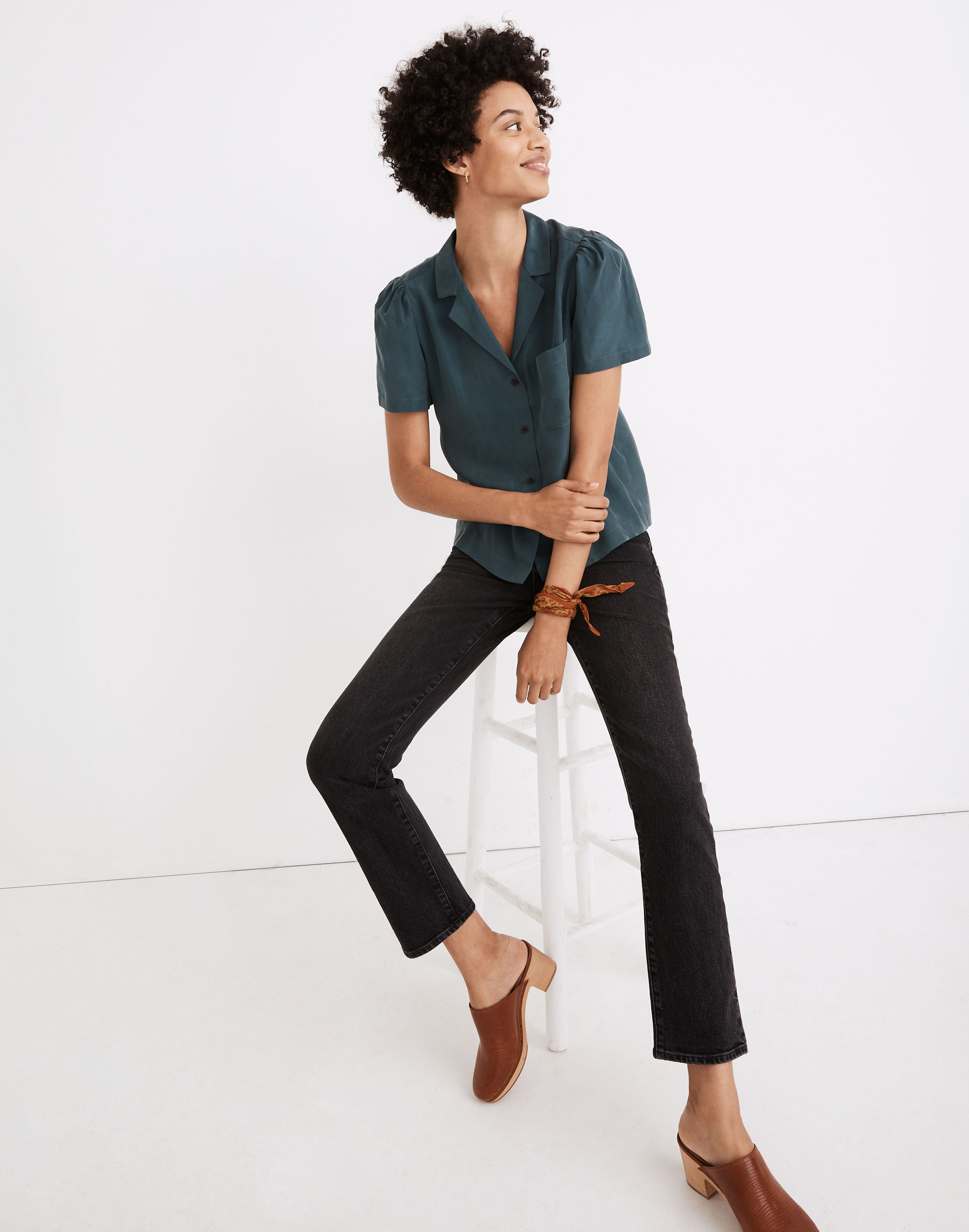 Silk Puff-Sleeve Camp Shirt | Madewell