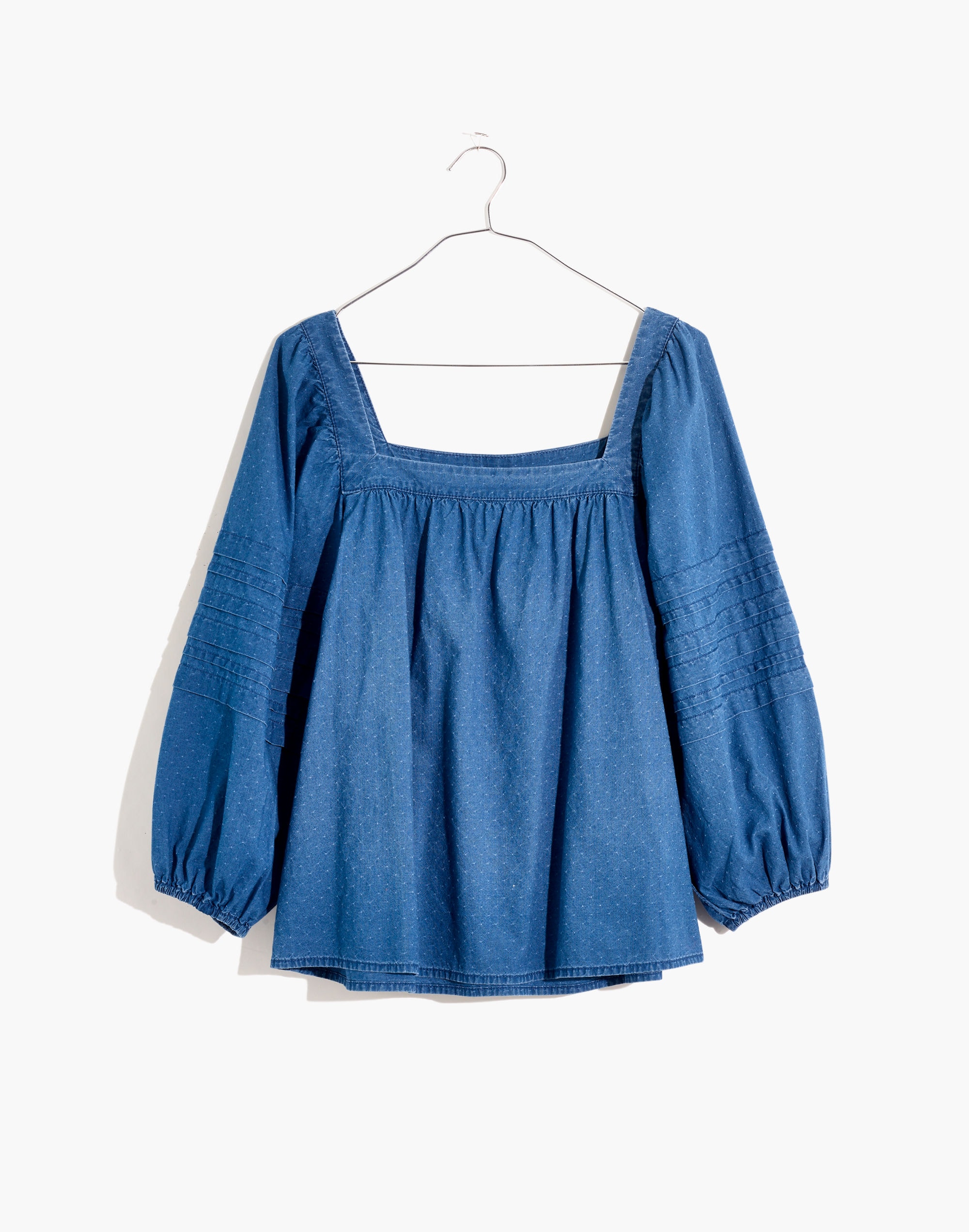 Denim Square-Neck Pleat-Sleeve Top | Madewell