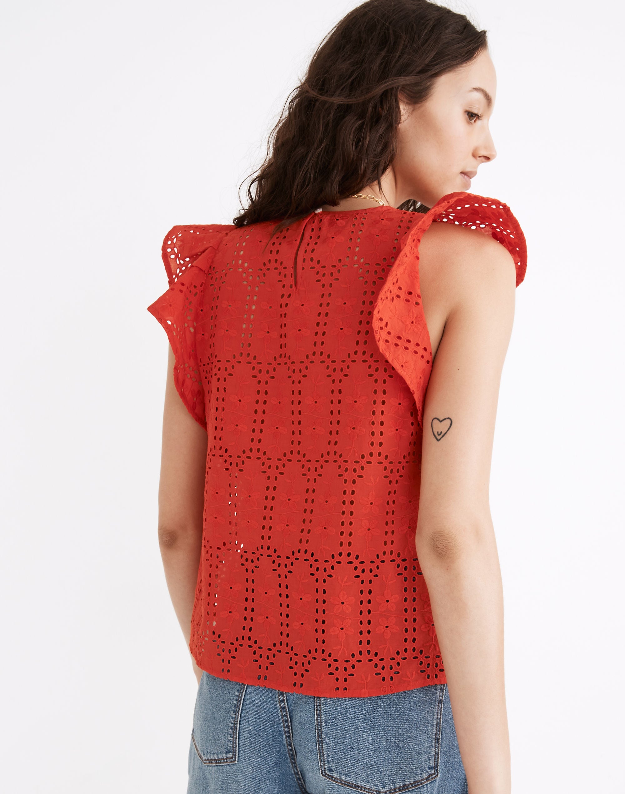 Eyelet Crewneck Flutter-Sleeve Top | Madewell