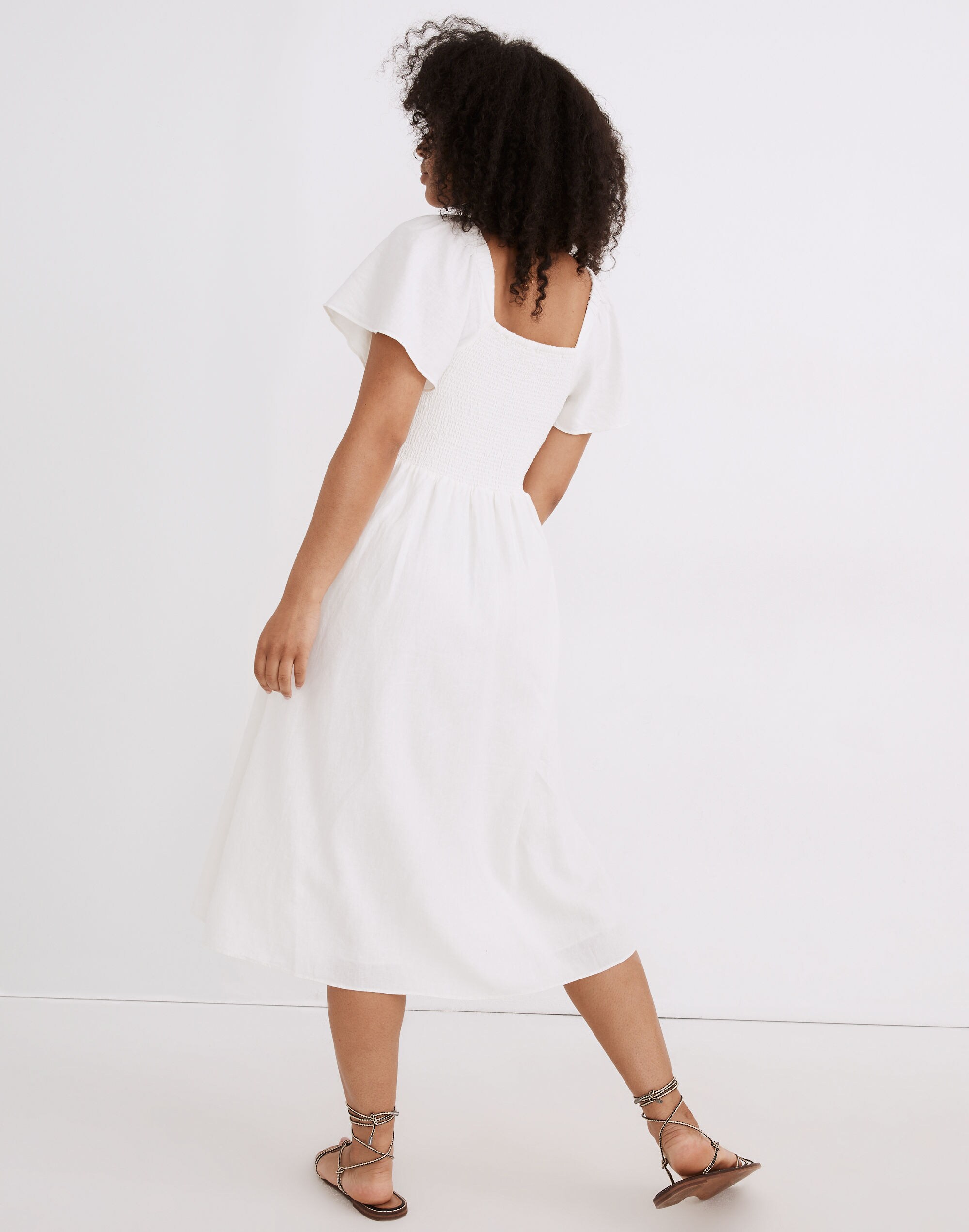 RW&CO Linen Blend Smocked Short Sleeve Midi Dress - Thyme Maternity