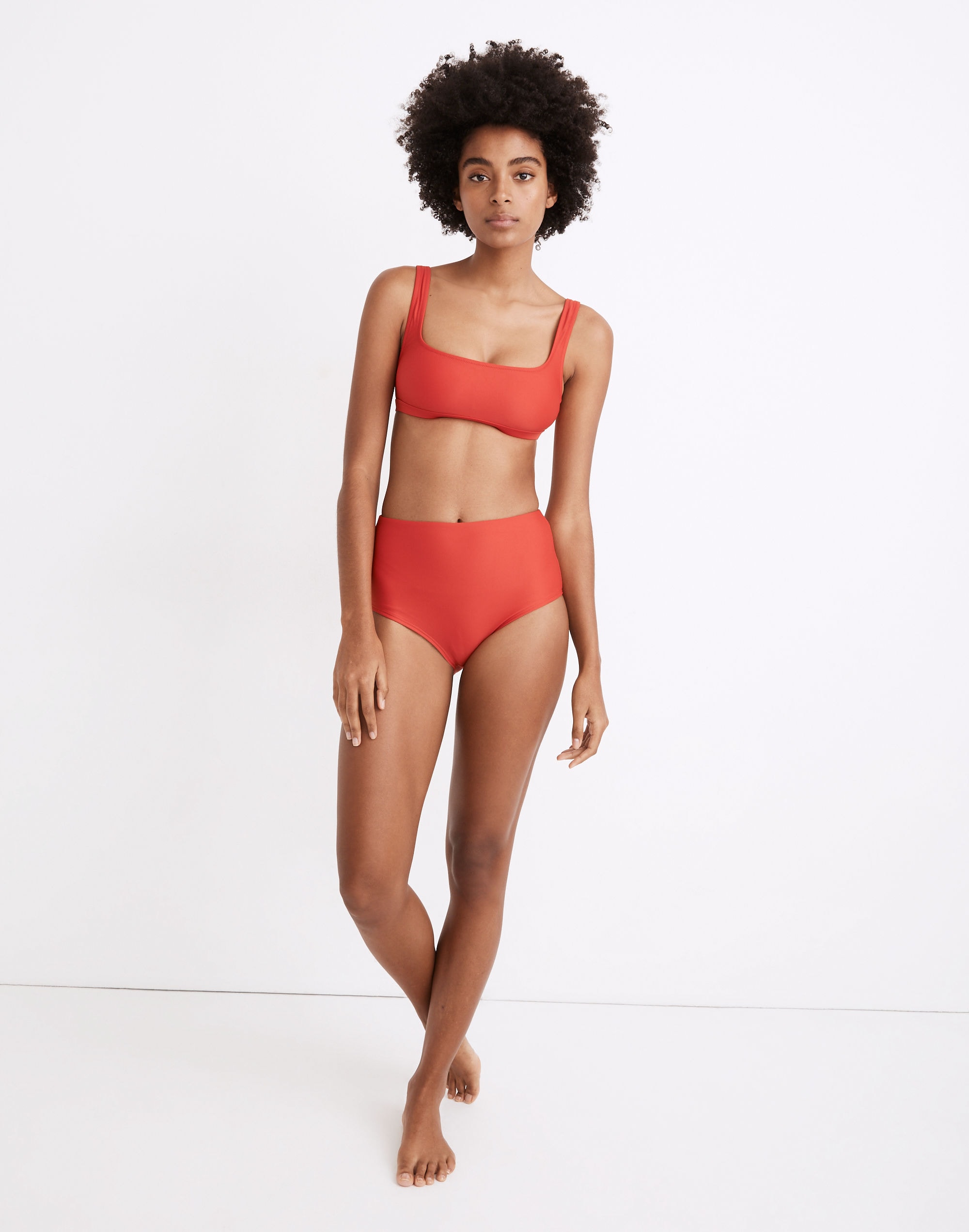 Madewell Second Wave Ribbed-Trim Bikini Shorts Bottom