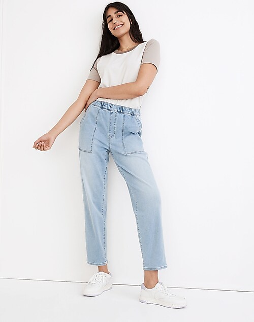 Women's Pull On Side Pockets Full Elastic Waist Jeans