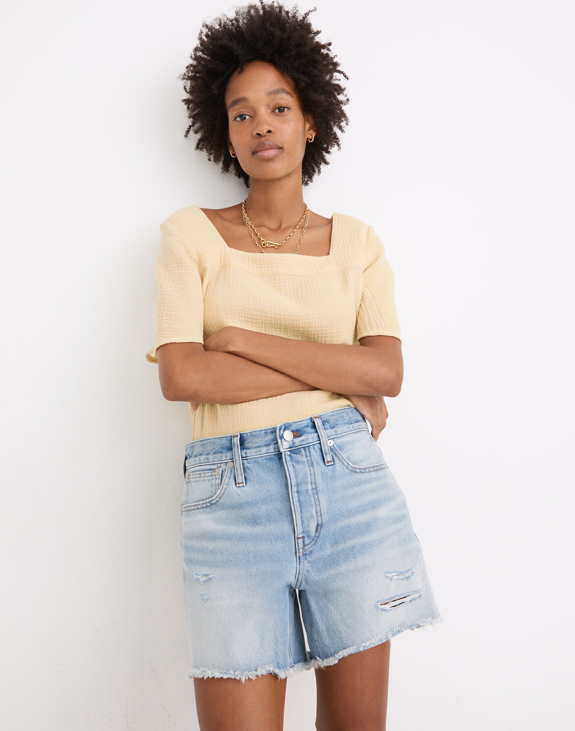 Relaxed Mid-Length Denim Shorts Selton Wash: Ripped Edition | Madewell