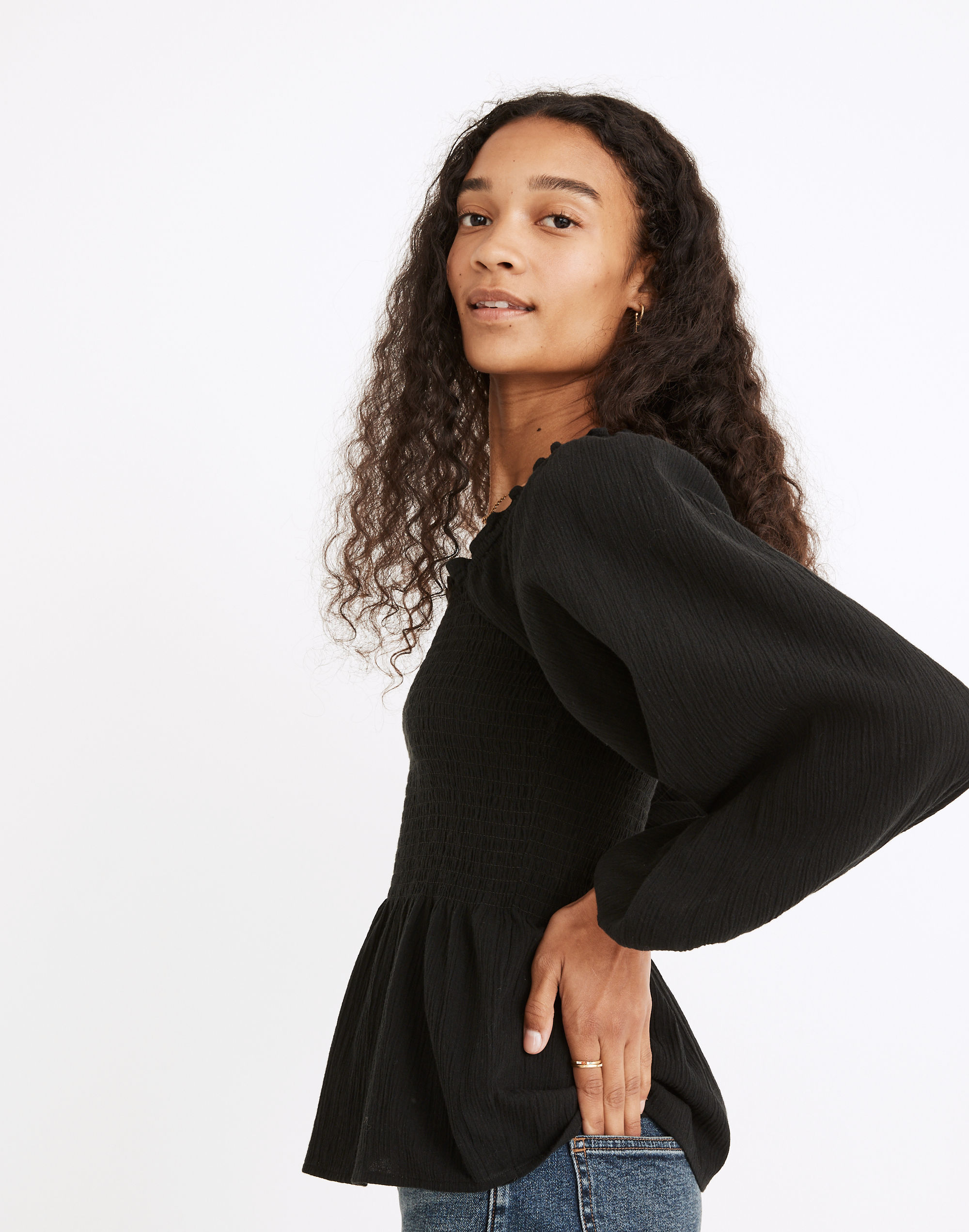 Lucie Smocked Peplum Top | Madewell