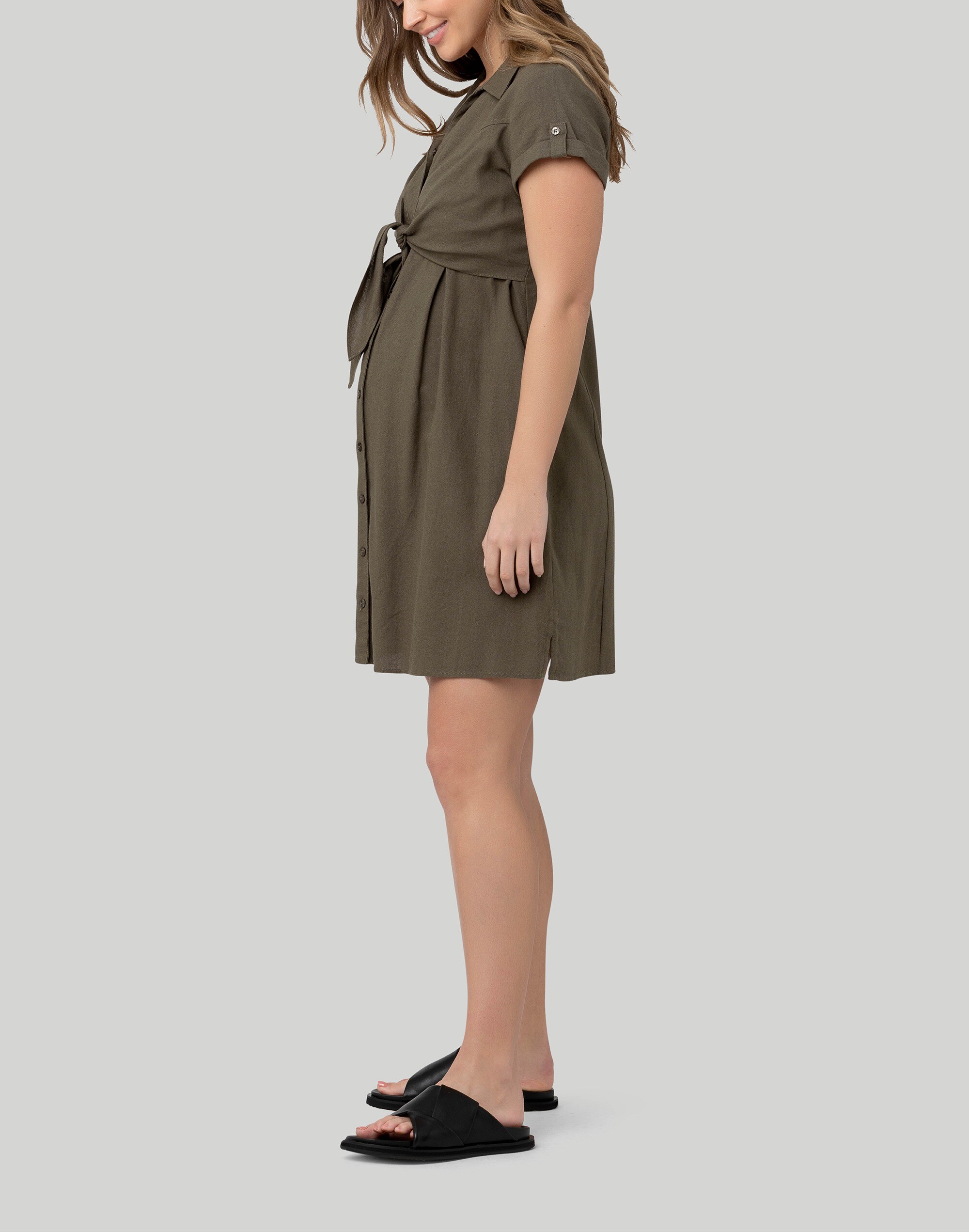 Ripe Maternity Colette Tie Up Linen Dress