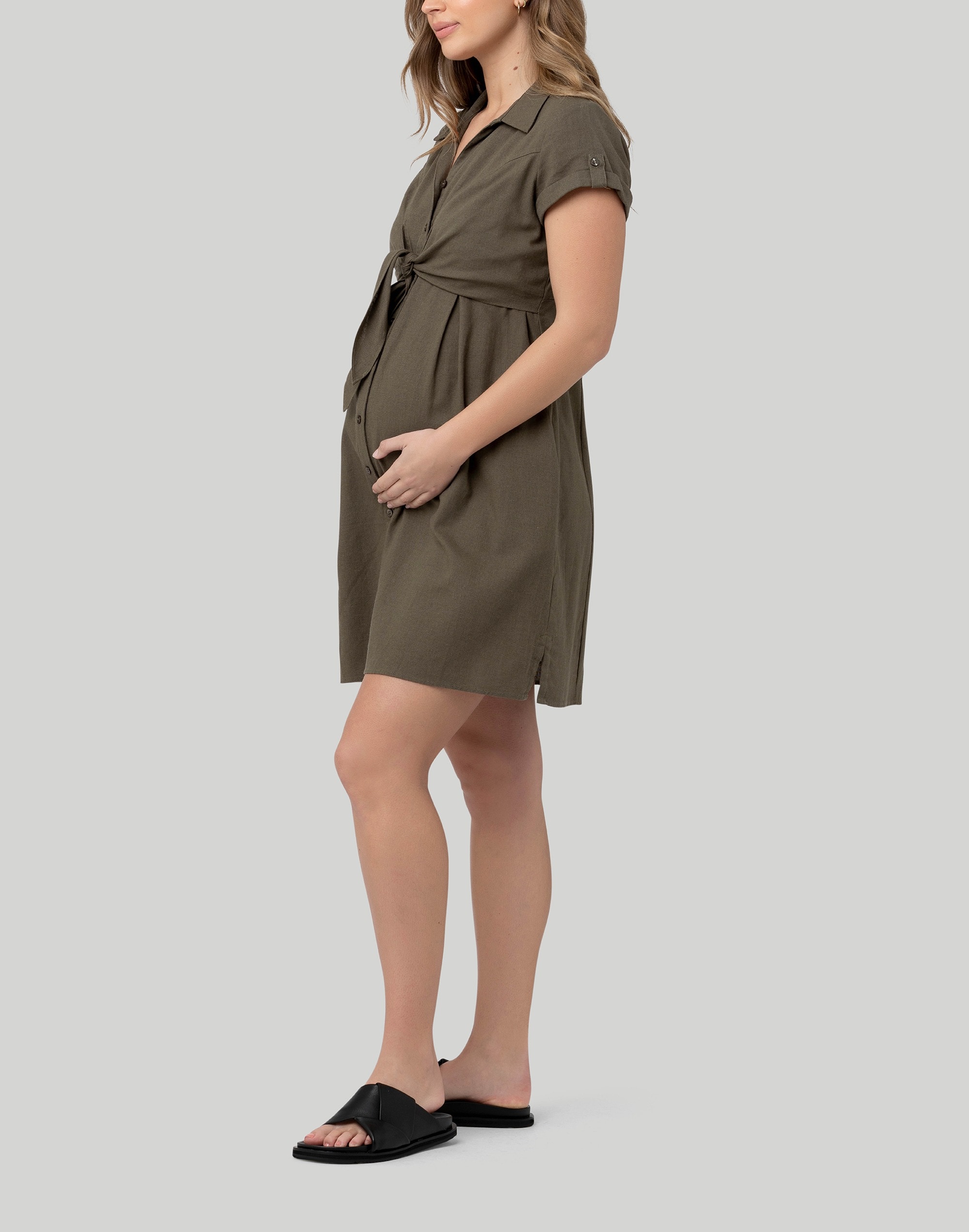 Ripe Maternity Colette Tie Up Linen Dress