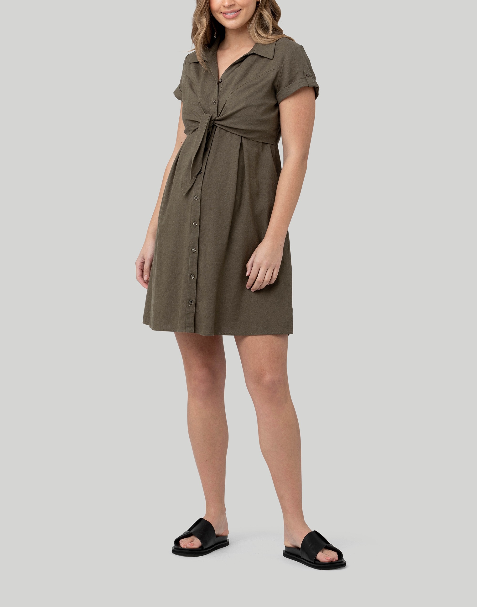 Ripe Maternity Colette Tie Up Linen Dress