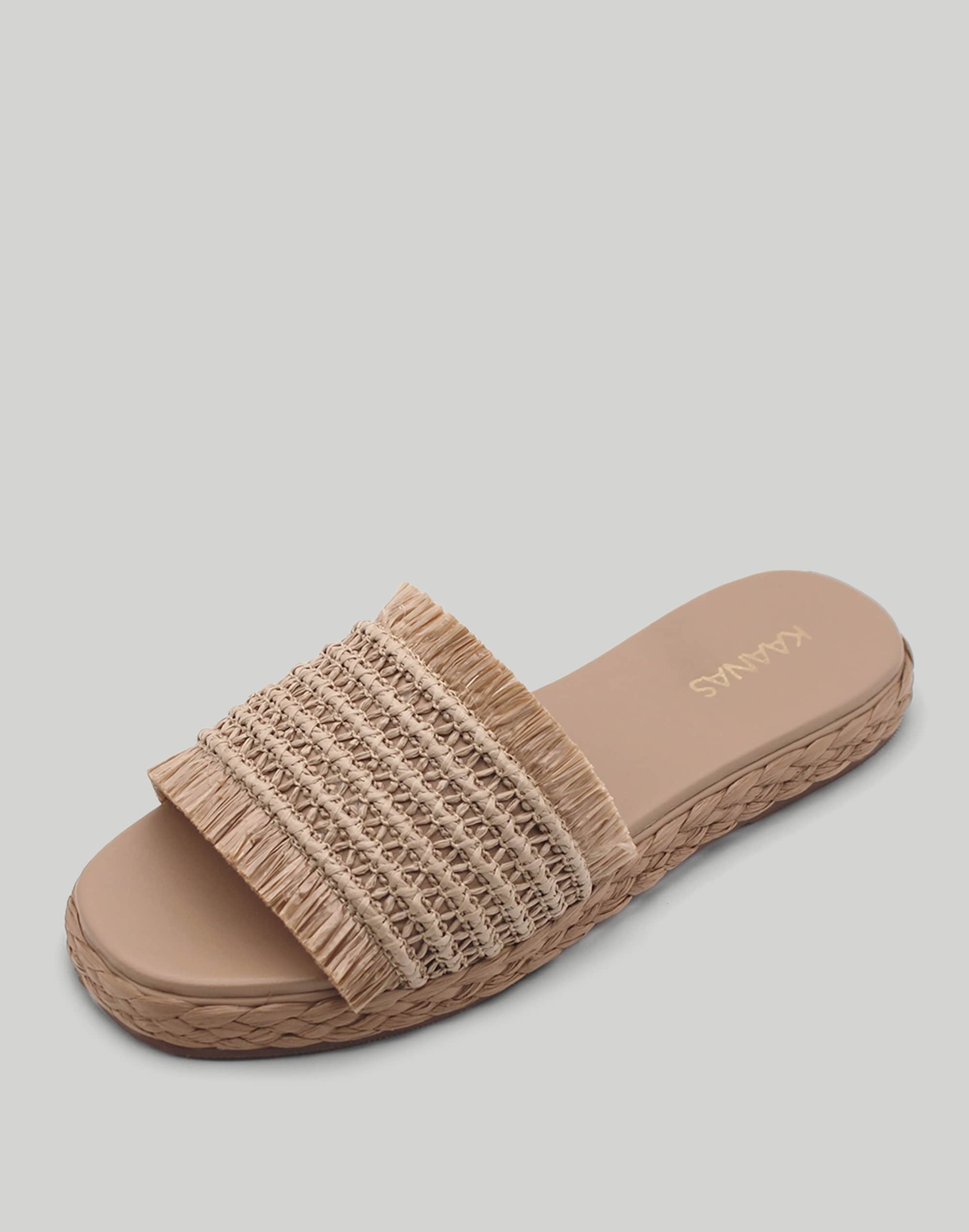 KAANAS Conchal Frayed Raffia Flatform Slide | Madewell