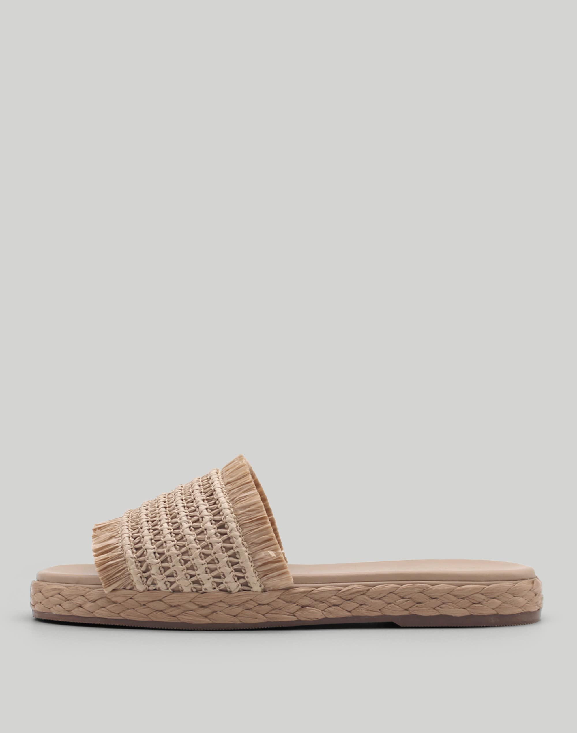 KAANAS Conchal Frayed Raffia Flatform Slide | Madewell