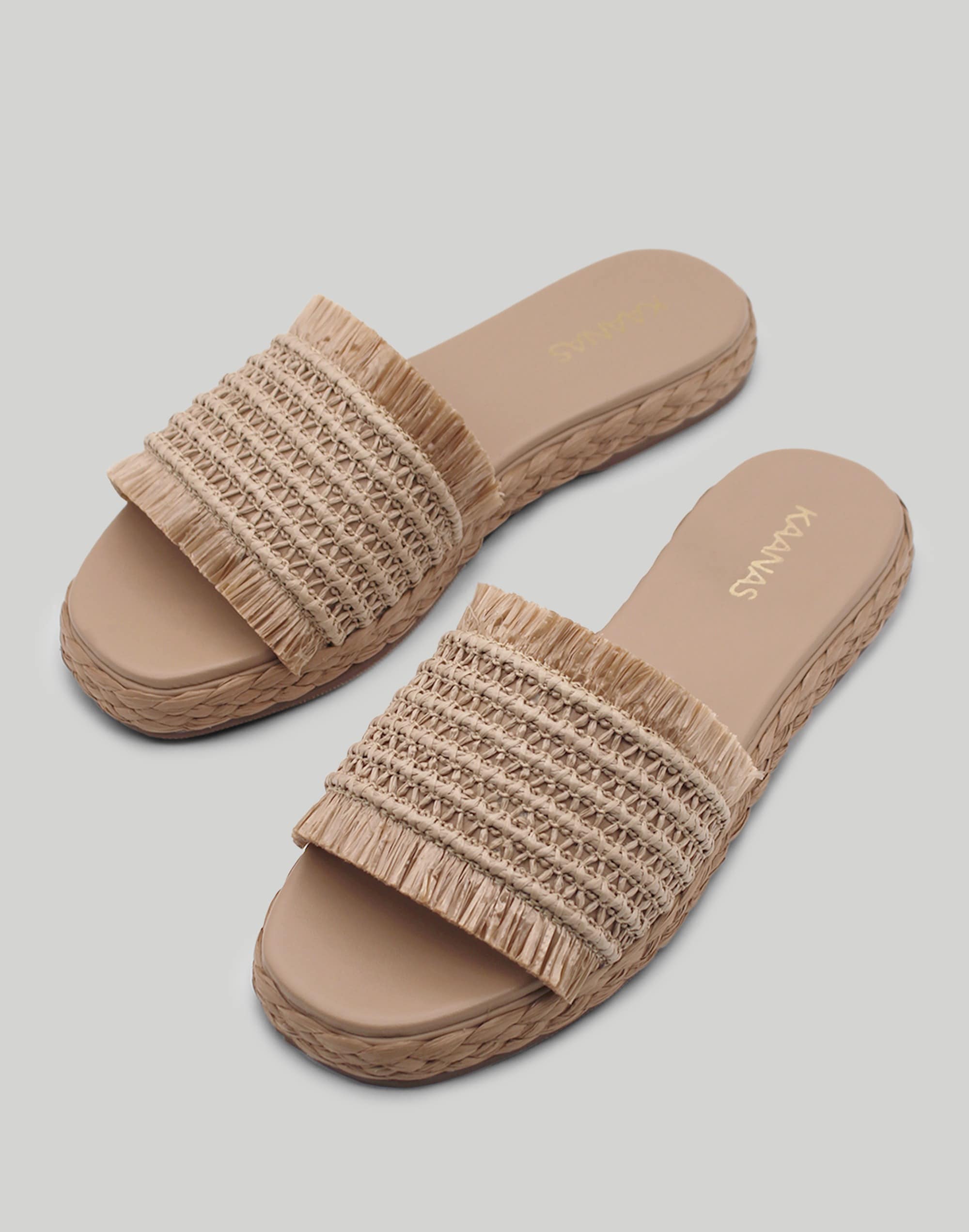 KAANAS Conchal Frayed Raffia Flatform Slide | Madewell