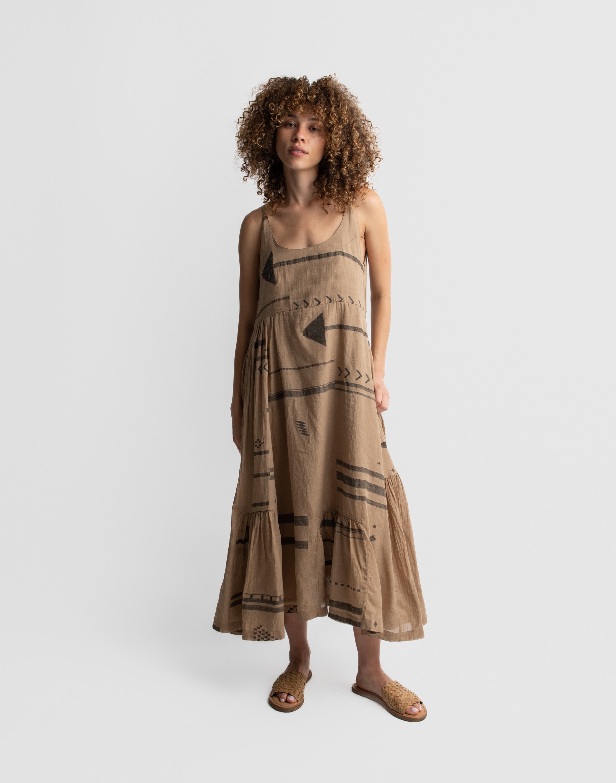 World of Crow Nutmeg Tiered Handwoven Slip Dress