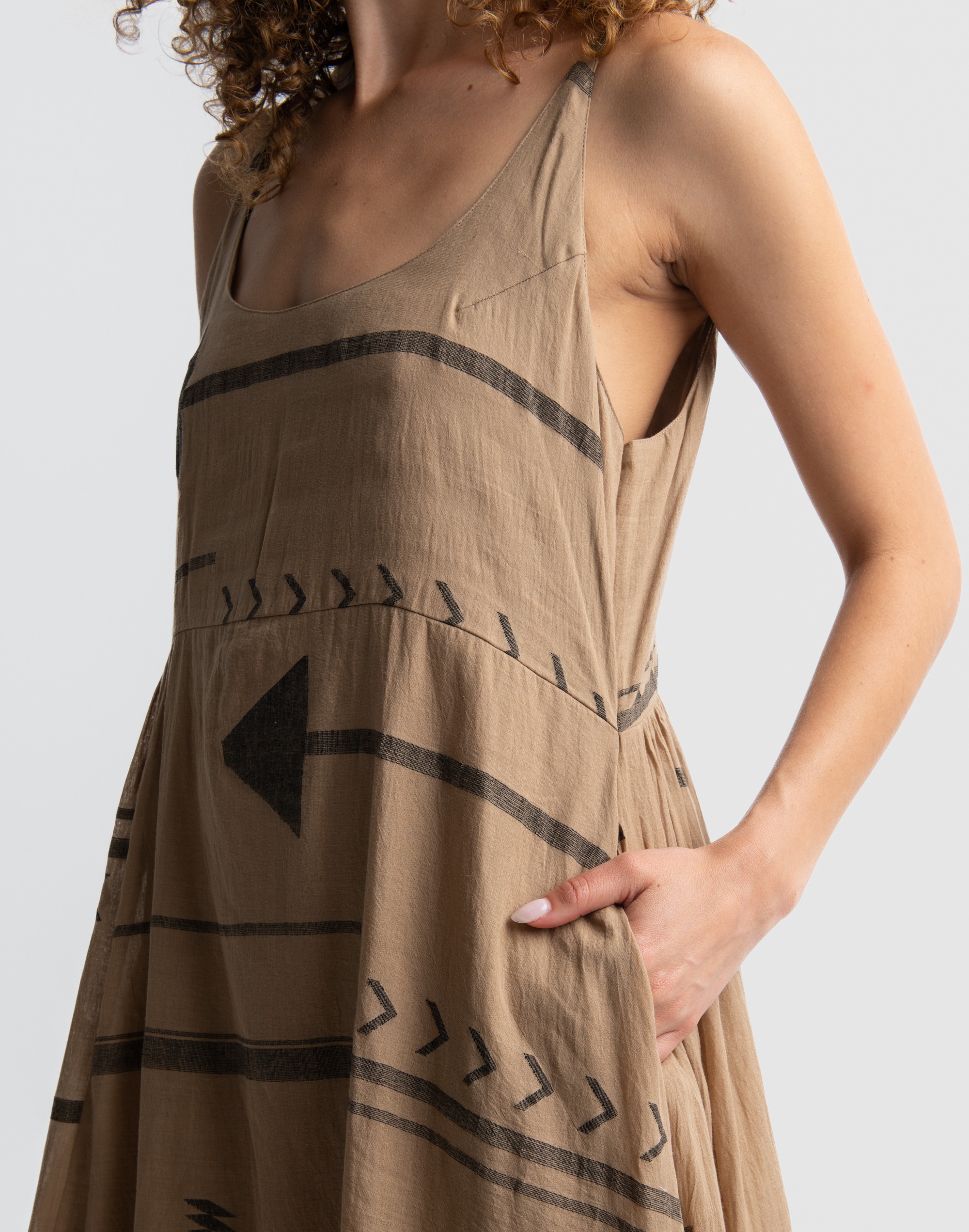 World of Crow Nutmeg Tiered Handwoven Slip Dress