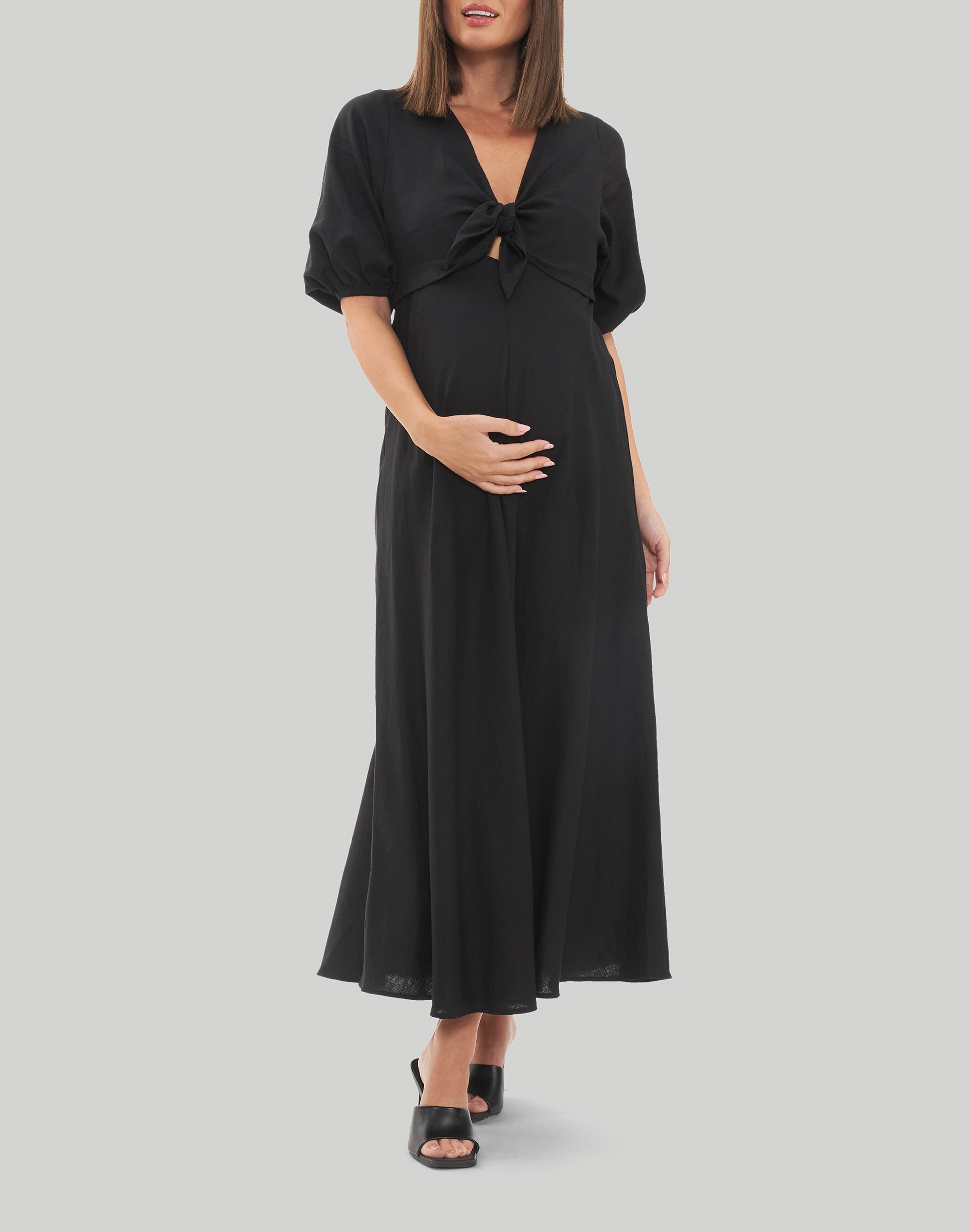 Ripe Maternity Camille Tie Front Linen Dress
