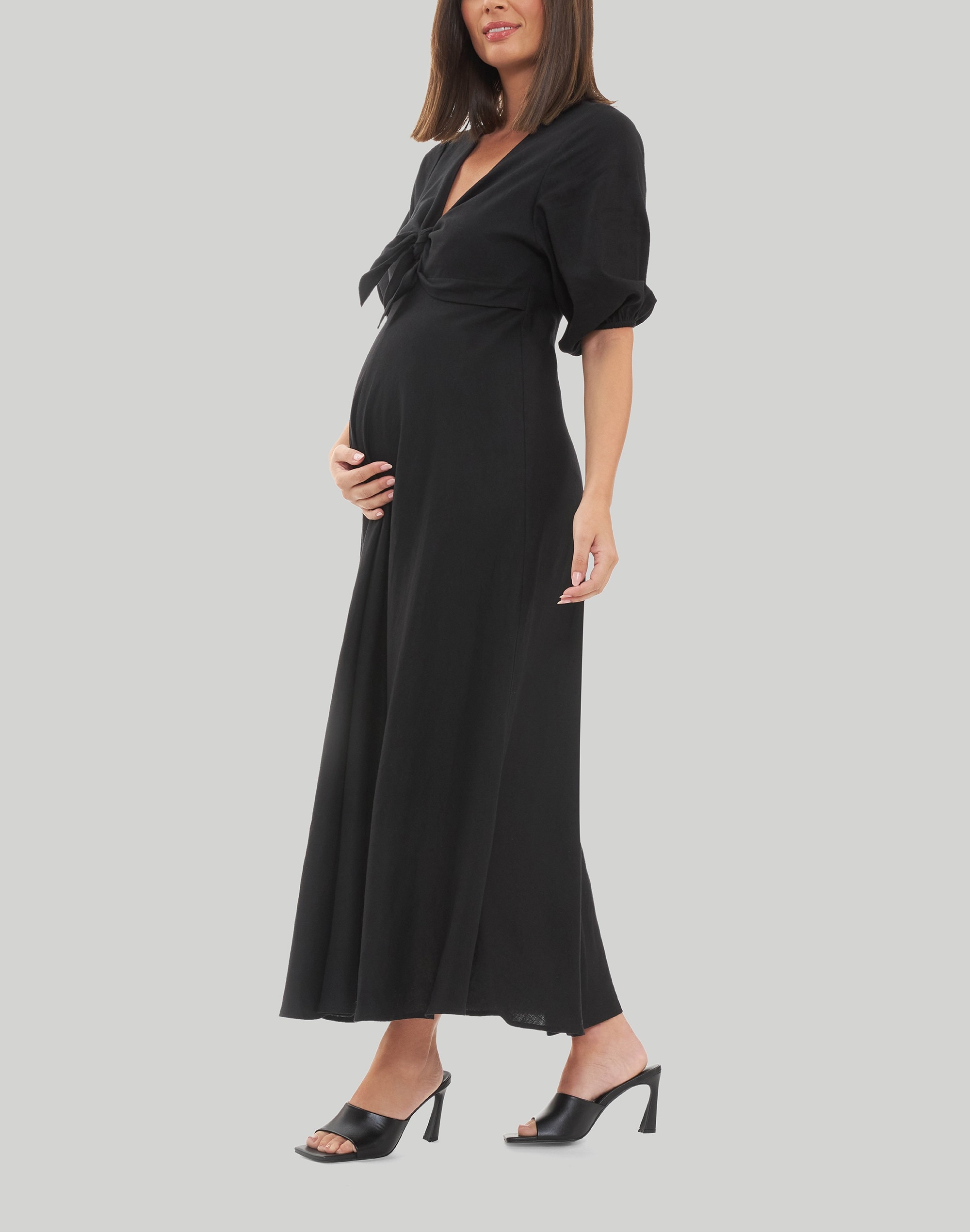 Ripe Maternity Camille Tie Front Linen Dress