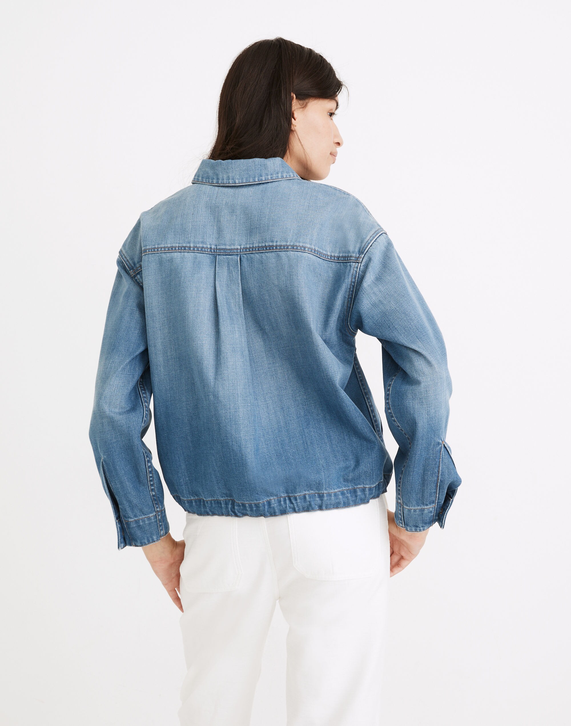 Denim Drawstring Military Shirt Jacket in Glenmar Wash